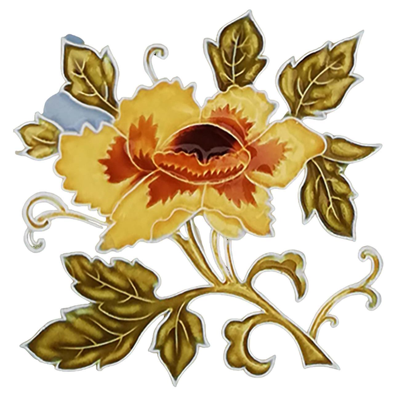 1 of 12 Authentic Glazed Art Nouveau Relief Tiles Yellow Rose, Belga, 1930s For Sale