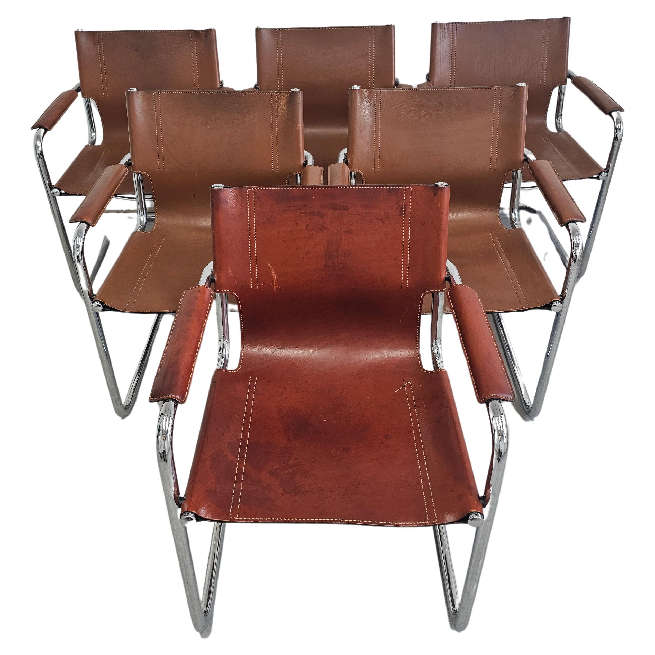 1 des 6 « chaises visiteur » en cuir du Bauhaus de Matteo Grassi, Italie, années 1970