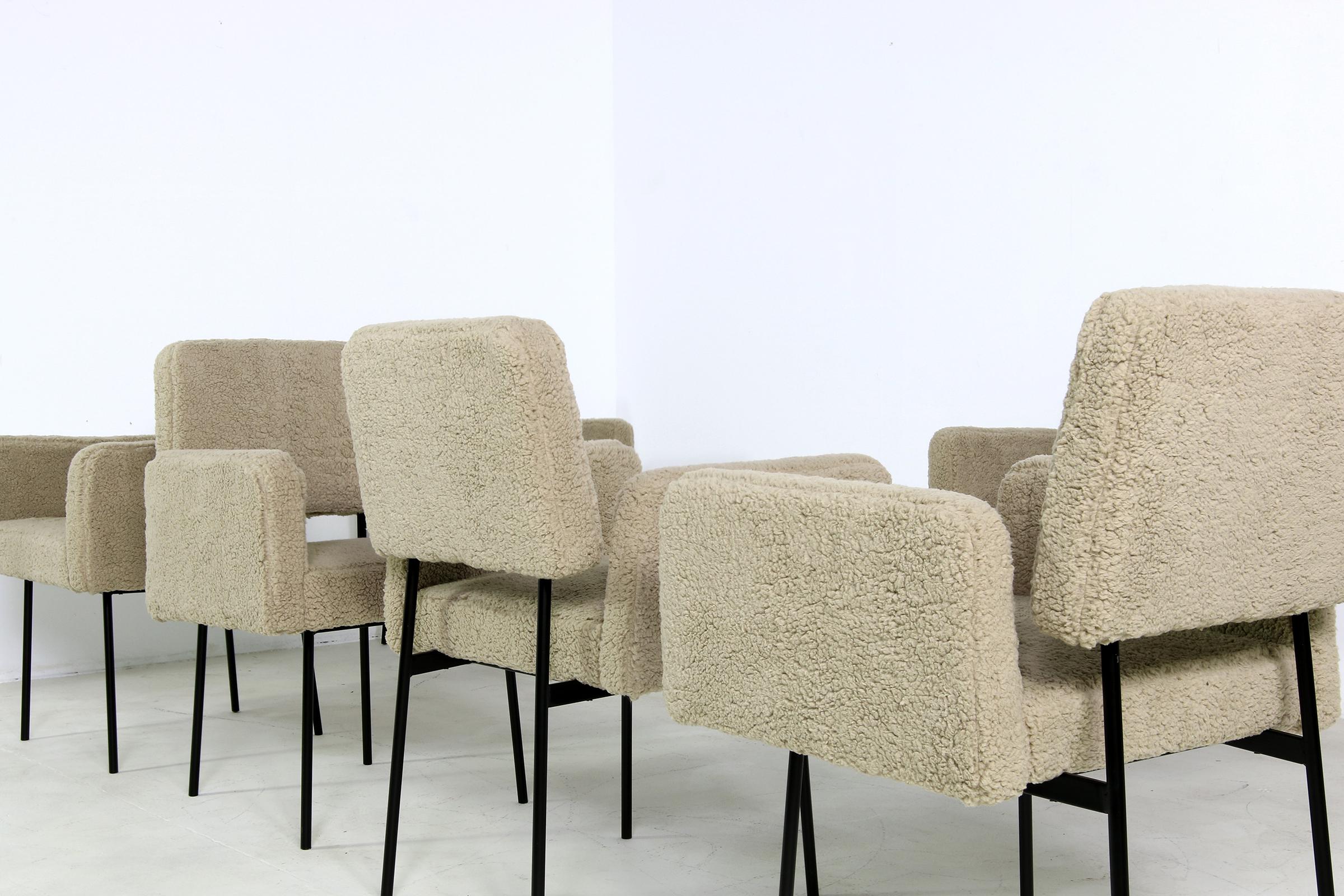 Contemporary 1 of 12 Dining Room Chairs, Armchair Nathan Lindberg Teddy Fur, Metal, Sheepskin