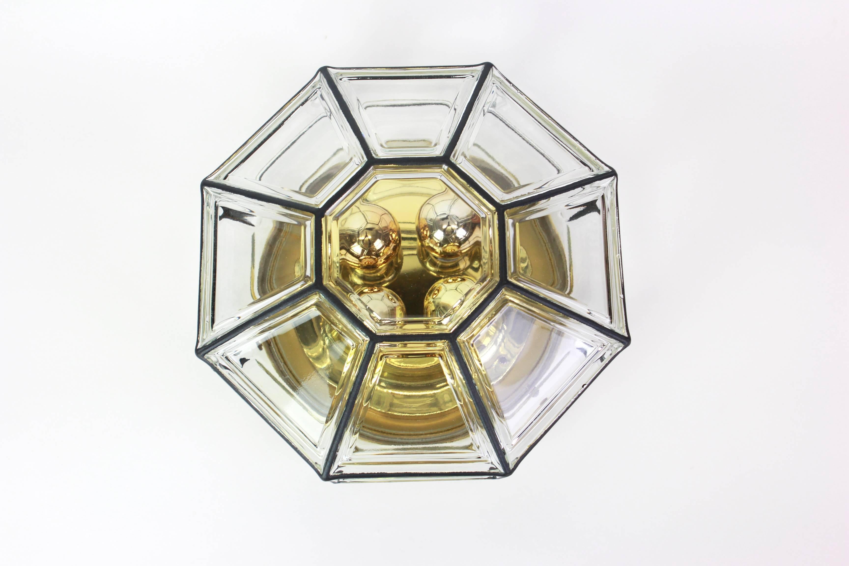 Mid-Century Modern 1 of 12 Extra Large Iron and Clear Glass Flush Mount by Limburg, Germany, 1960s