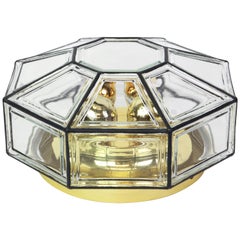 1 of 12 Extra Large Iron and Clear Glass Flush Mount by Limburg, Germany, 1960s