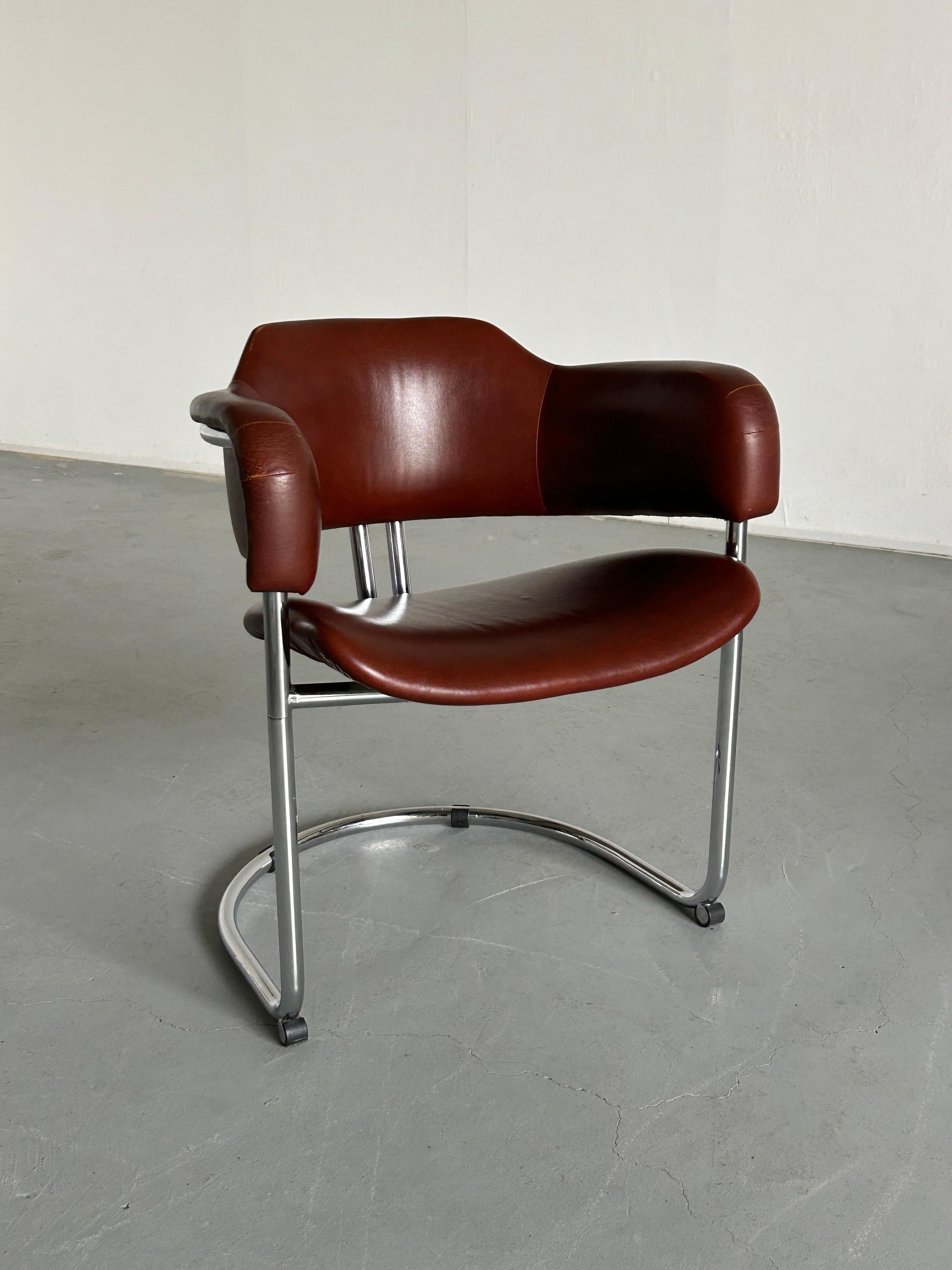 Faux Leather 1 of 12 Italian Executive Cantilever Armchairs in Style of Vittorio Introini
