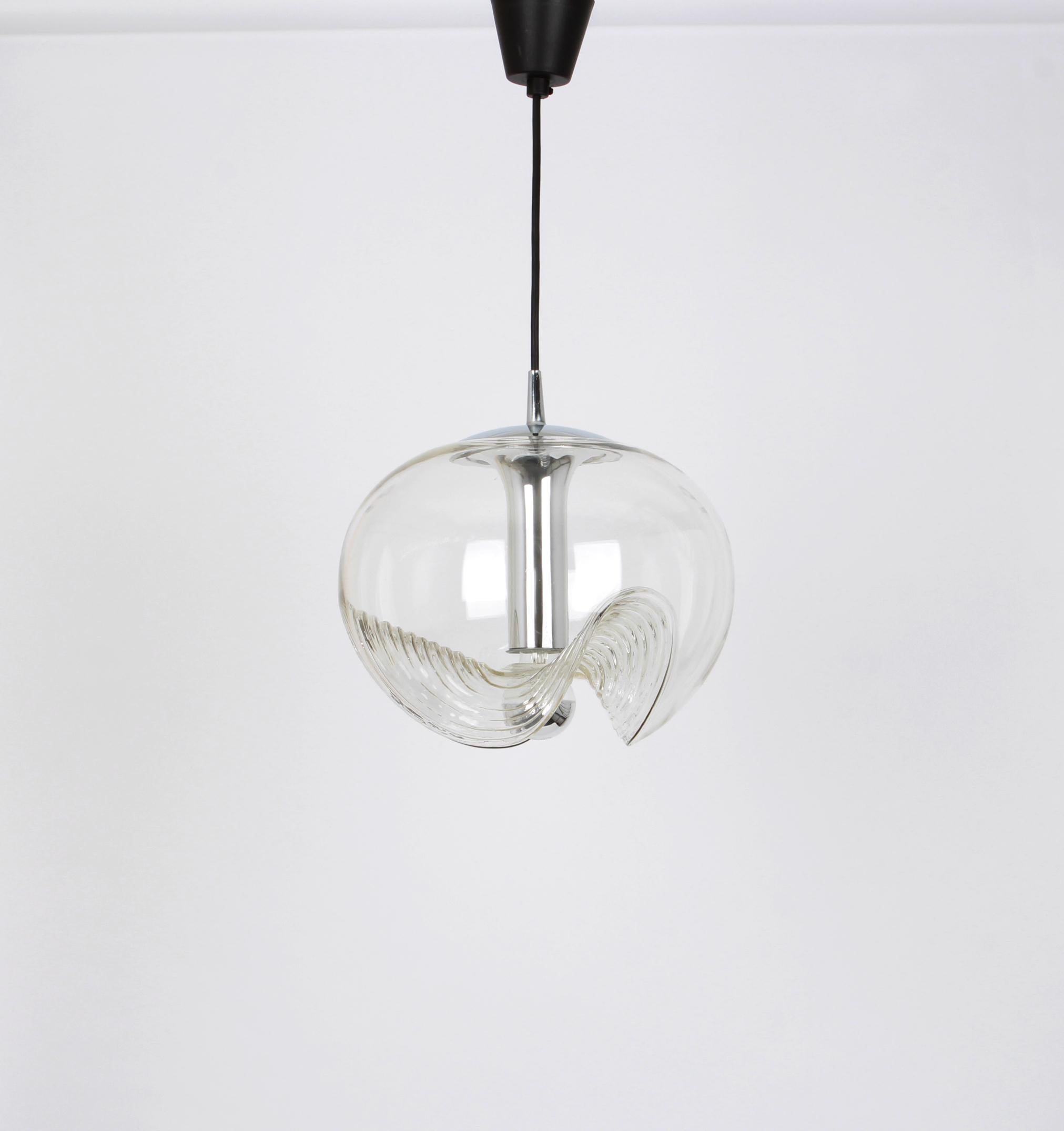 1 of 12 Large Clear Glass Pendant Light Designed by Koch & Lowy, Germany, 1970s For Sale 5