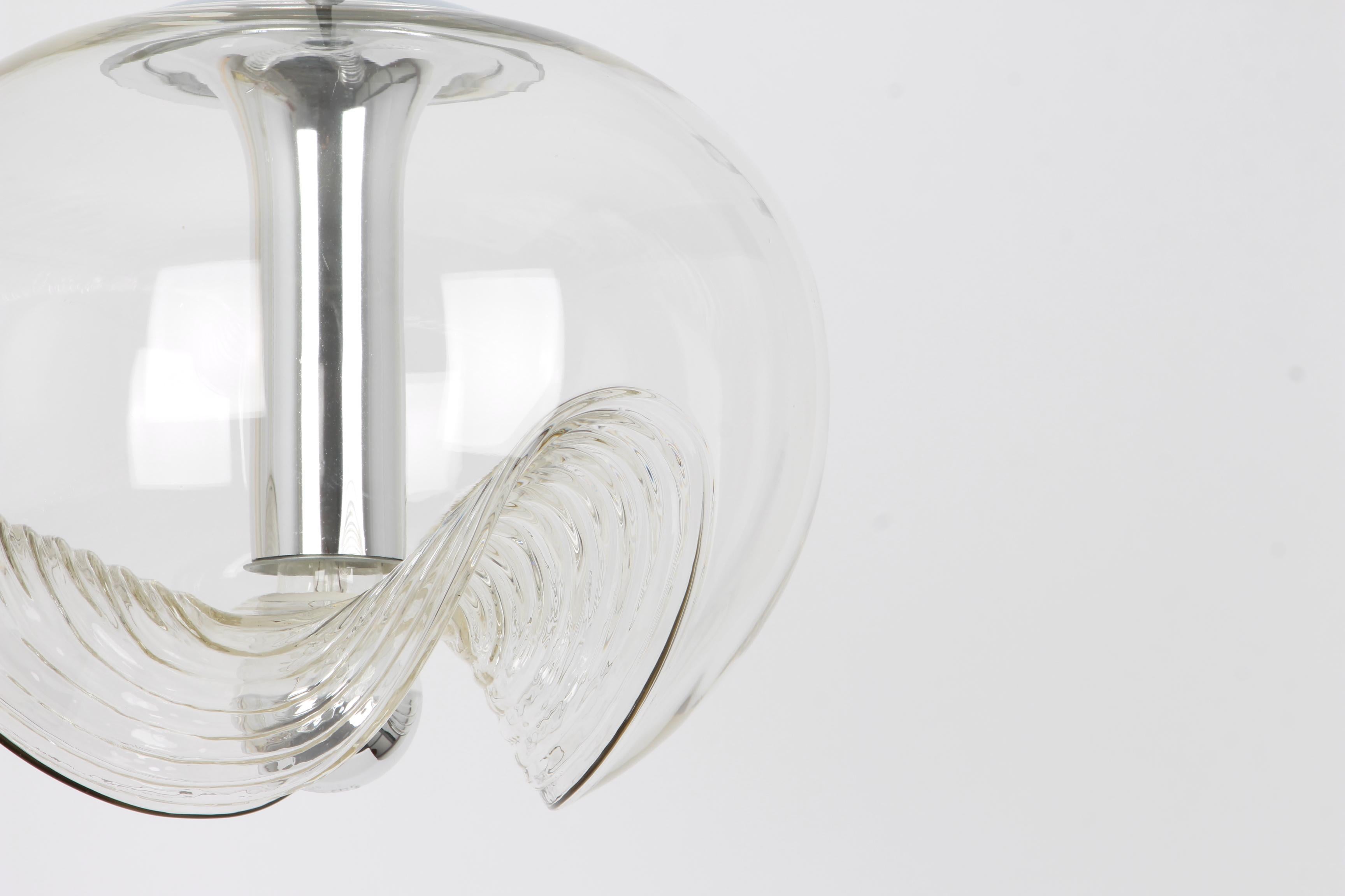 1 of 12 Large Clear Glass Pendant Light Designed by Koch & Lowy, Germany, 1970s For Sale 6