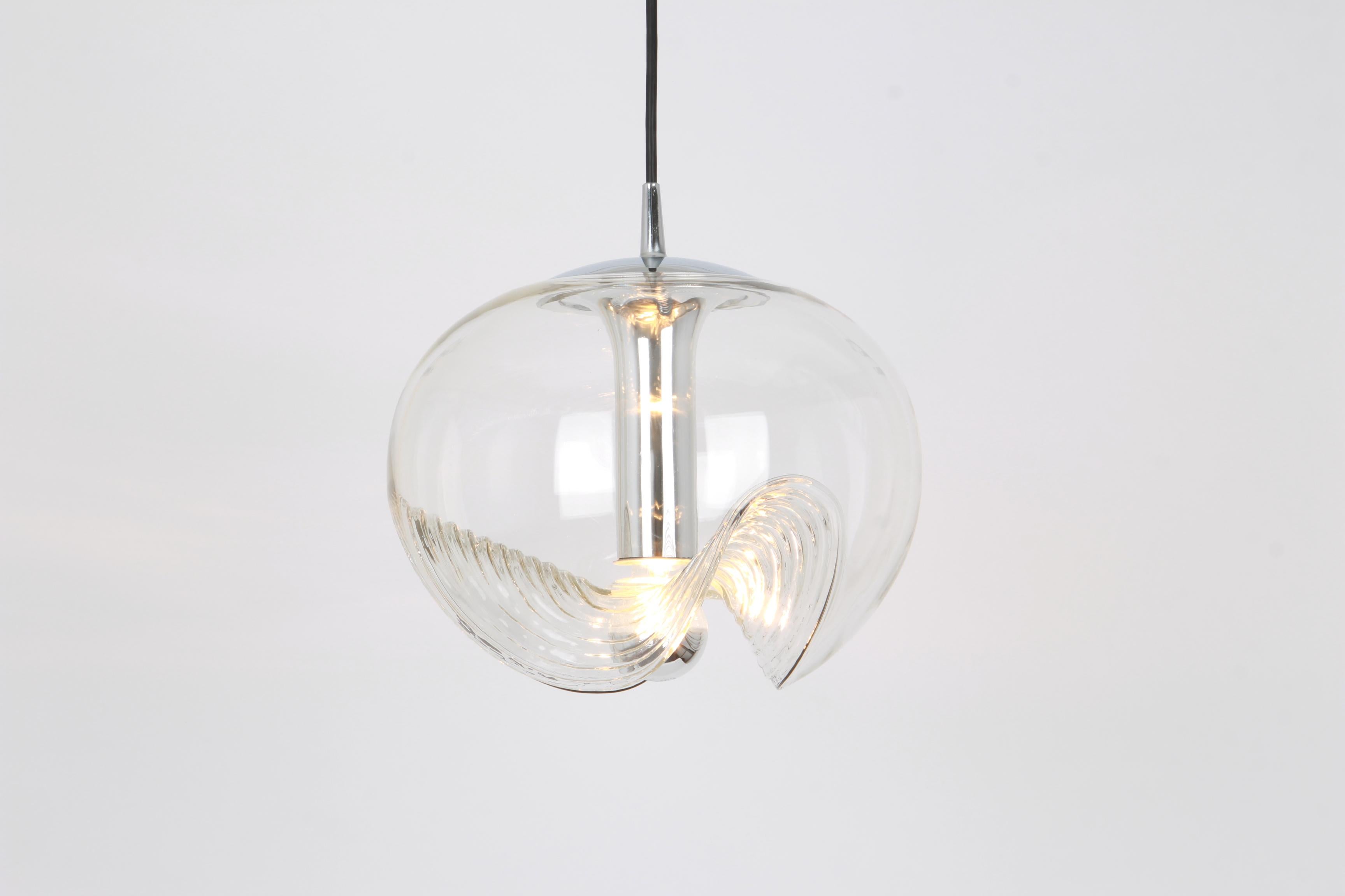 1 of 12 Large Clear Glass Pendant Light Designed by Koch & Lowy, Germany, 1970s For Sale 7
