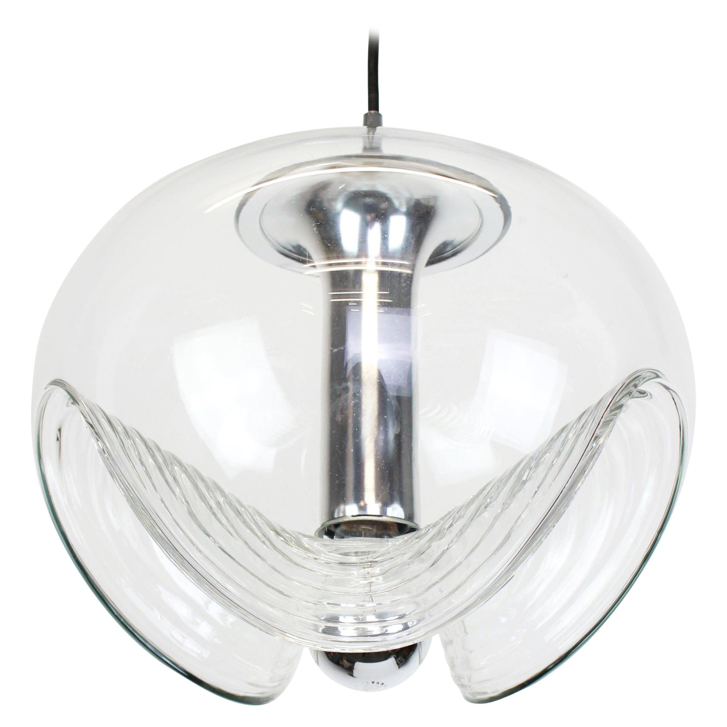 Mid-Century Modern 1 of 12 Large Clear Glass Pendant Light Designed by Koch & Lowy, Germany, 1970s For Sale