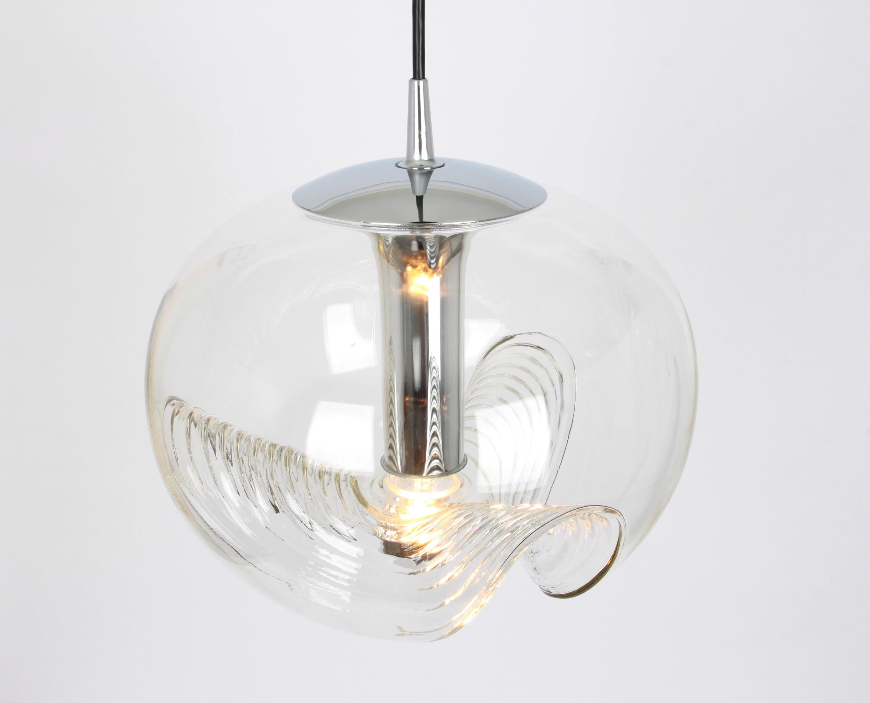 1 of 12 Large Clear Glass Pendant Light Designed by Koch & Lowy, Germany, 1970s For Sale 3