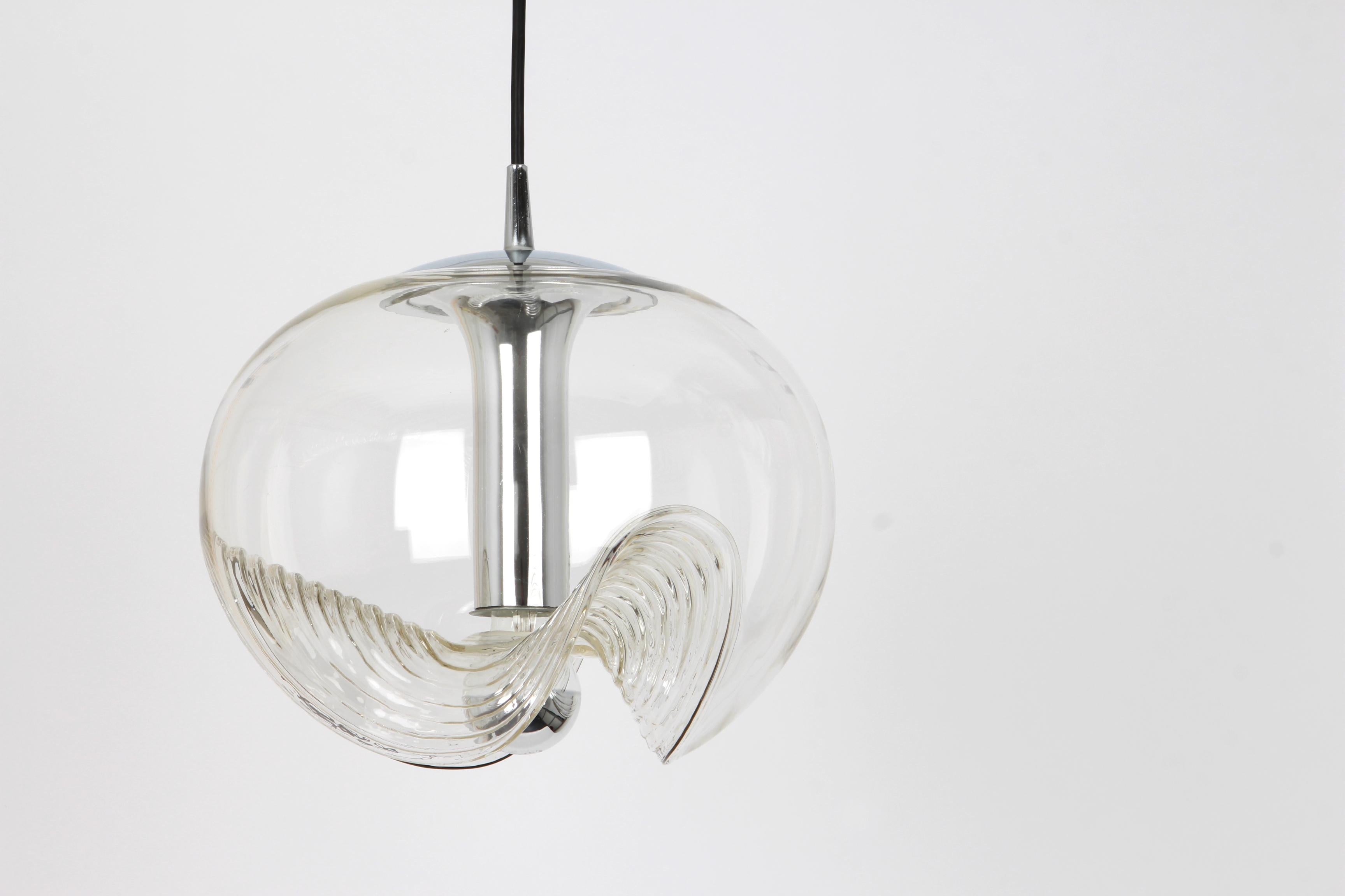1 of 12 Large Clear Glass Pendant Light Designed by Koch & Lowy, Germany, 1970s For Sale 4