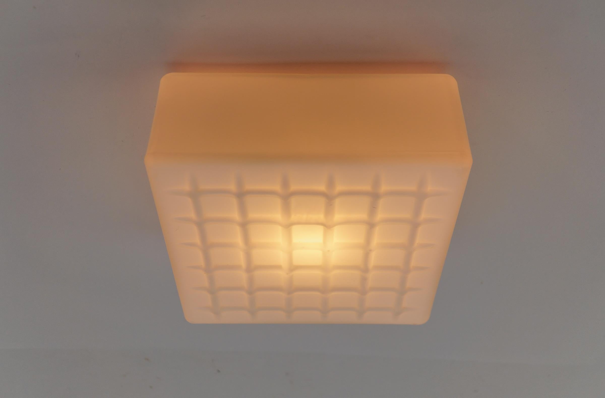 1. of 12 Opaline Glass 3D Grid Pattern Flush Mount / Wall Lamp, 1960s  For Sale 1