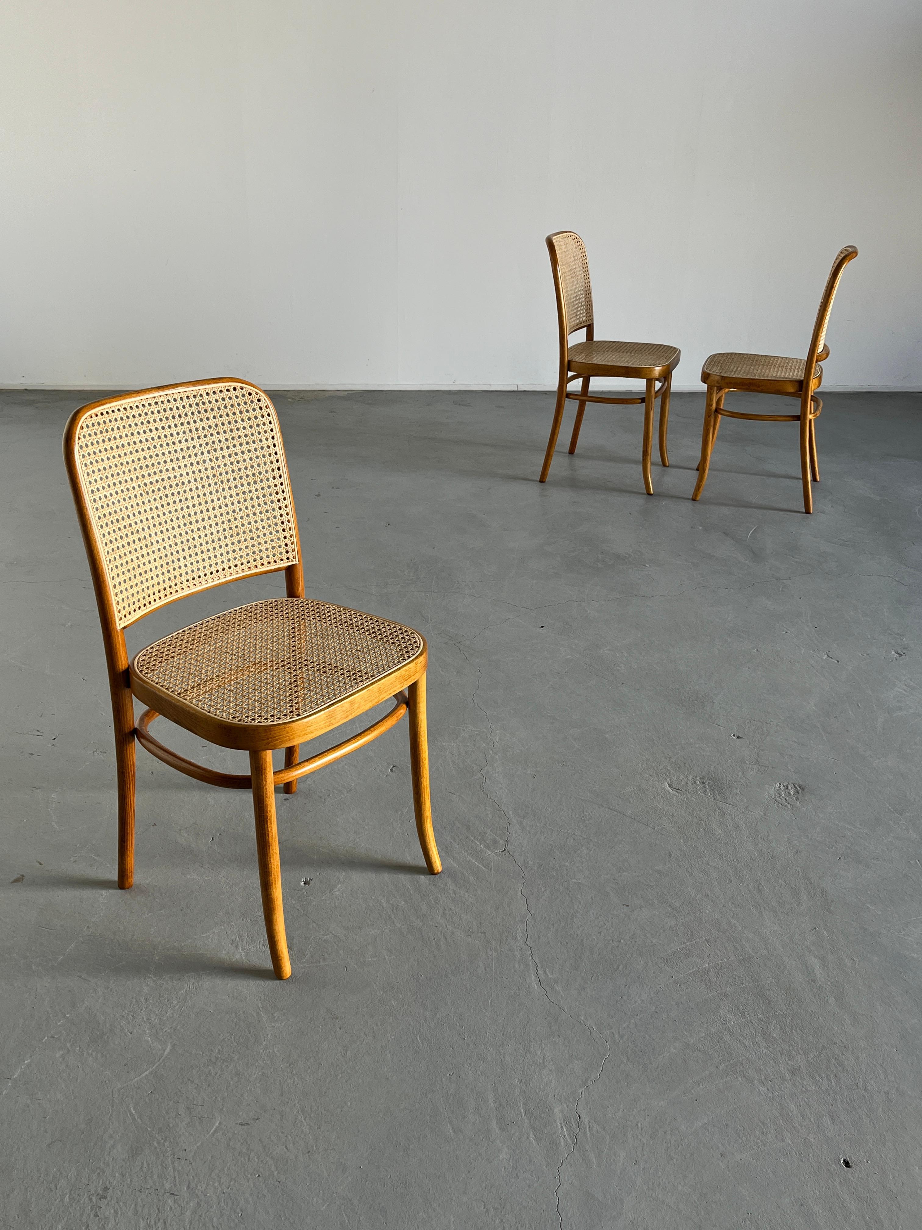 Austrian 1 of 12 Vintage Thonet Bentwood Prague Chairs by Josef Hoffman, 1970s, Restored For Sale