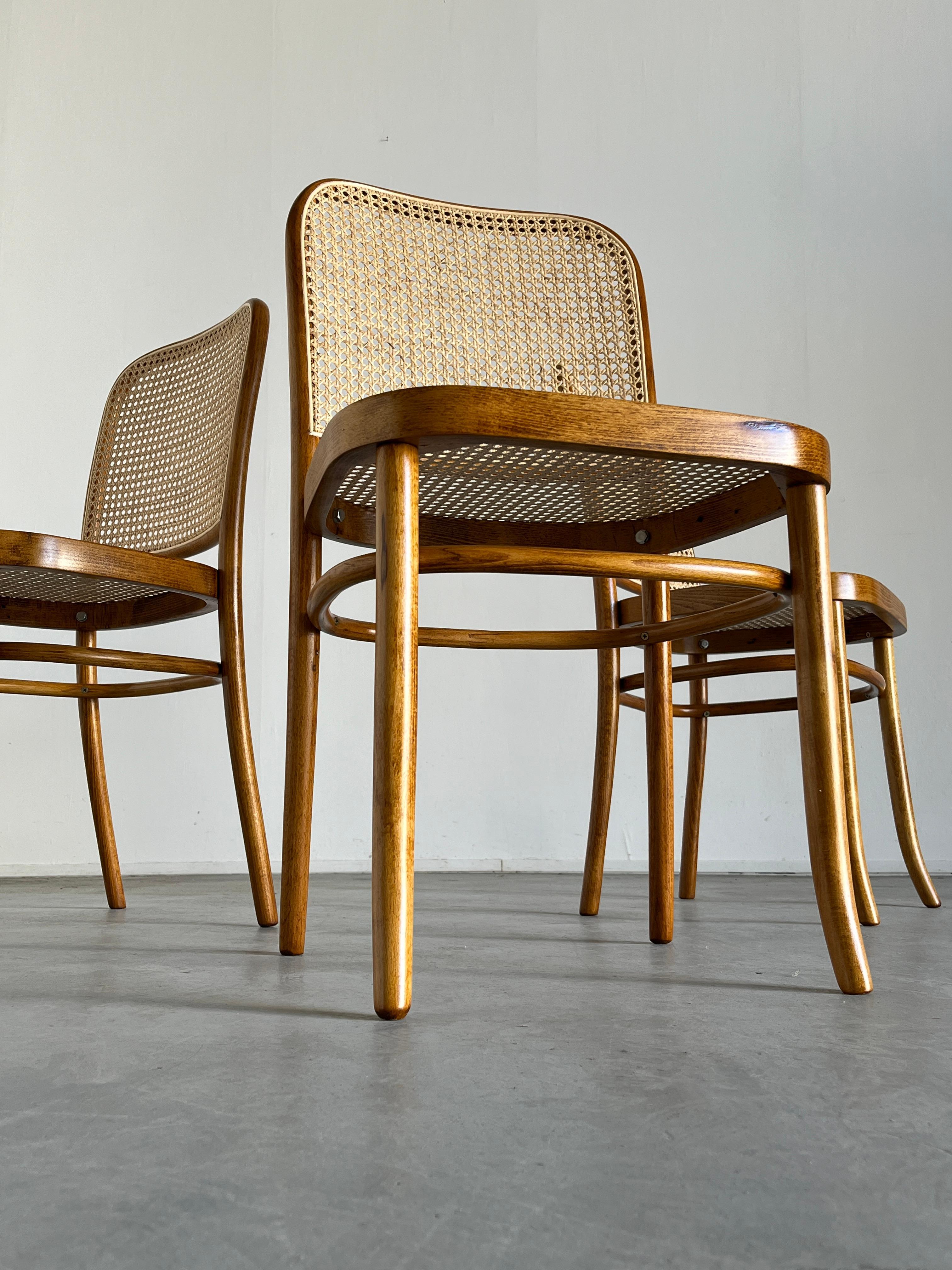 1 of 12 Vintage Thonet Bentwood Prague Chairs by Josef Hoffman, 1970s, Restored For Sale 1