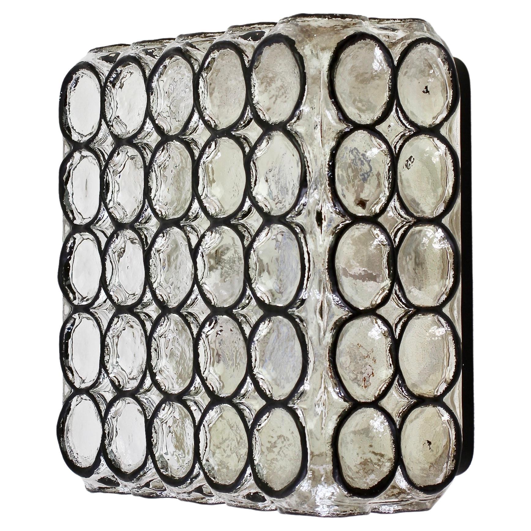 1 of 5 Limburg Large Square Iron Rings Glass Flush Mount Wall Lights, 1960s