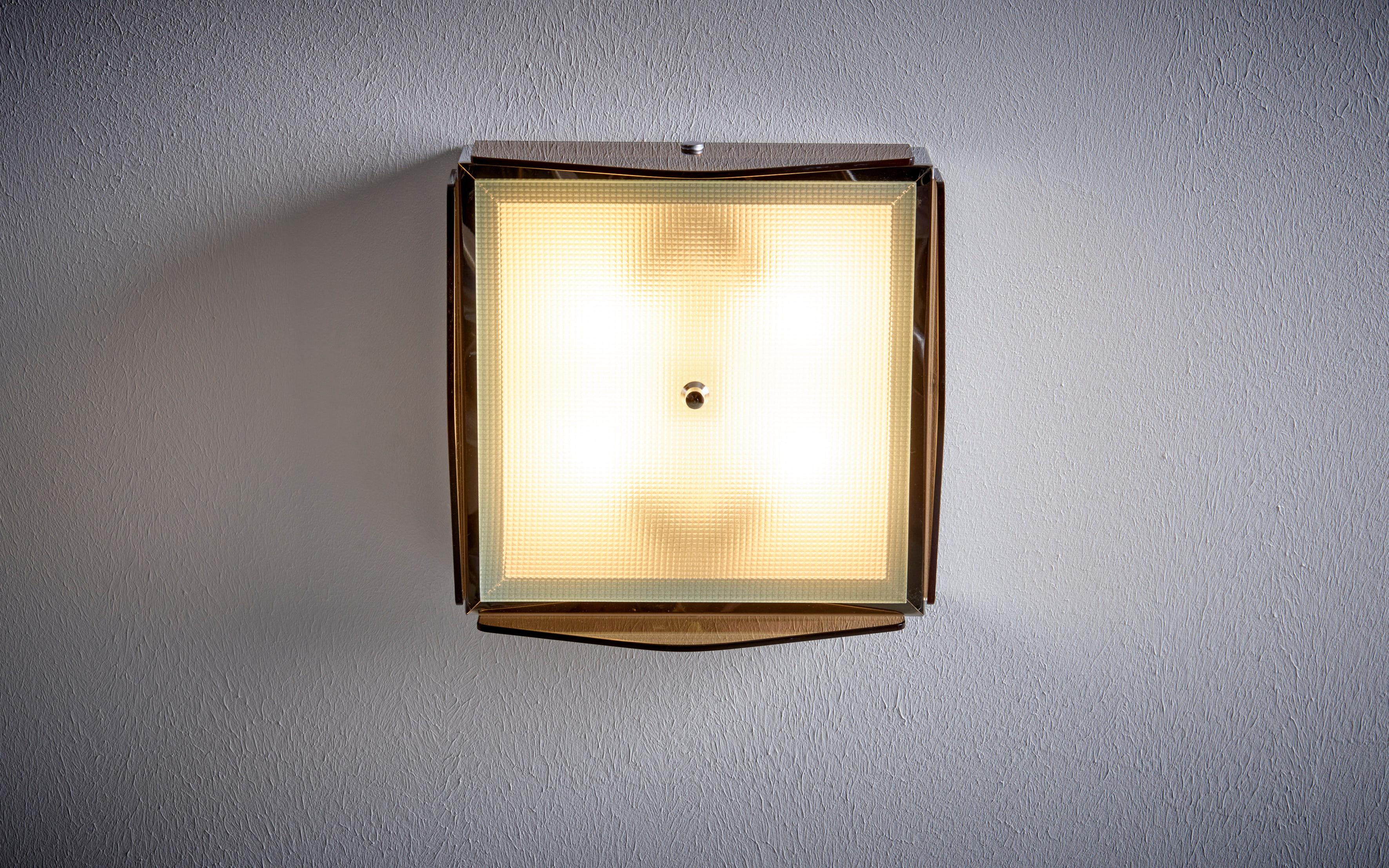 1 of 14 1960s Design Flush Mount in Tinted Brown Glass, Nos Italy In Excellent Condition For Sale In Berlin, DE