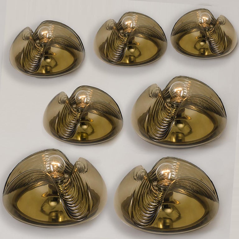 1 of 15 of Koch and Lowy Smoked Glass Wall Sconces/Flush by Peill Putzler In Excellent Condition For Sale In Rijssen, NL