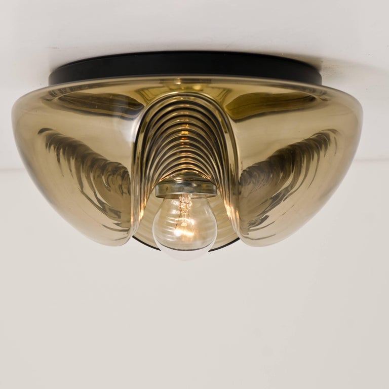 Brass 1 of 15 of Koch and Lowy Smoked Glass Wall Sconces/Flush by Peill Putzler For Sale