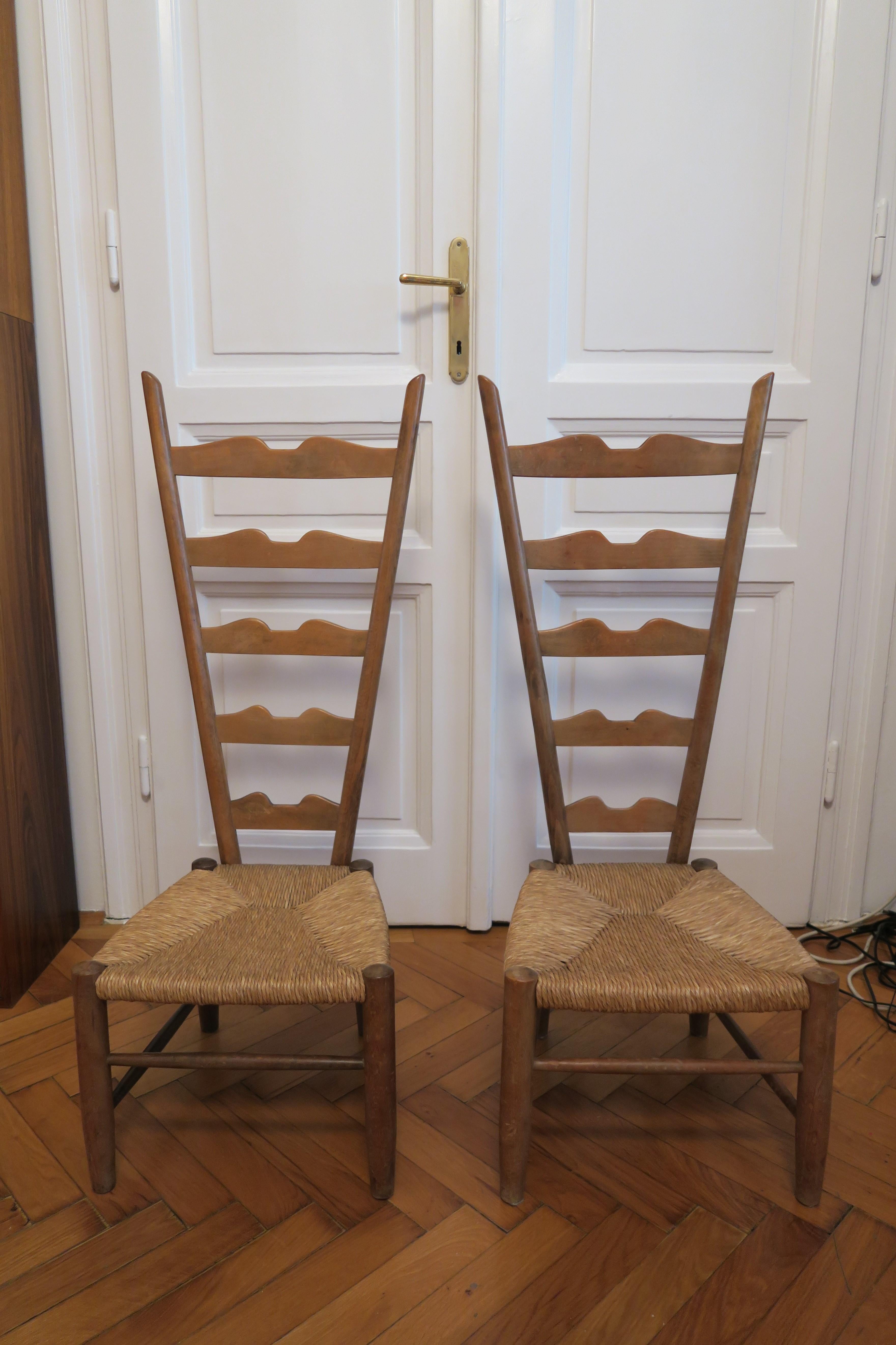 Hand-Crafted 1 of 15 Pair of Vintage Fireside Ladderback Chairs by Gio Ponti for Casa e Giard