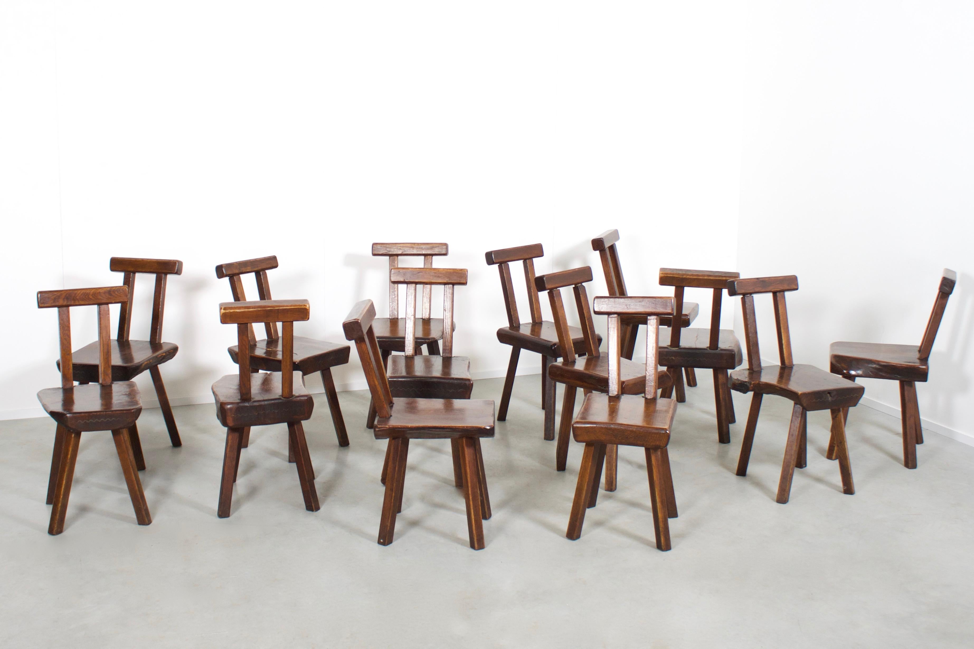 Large lot of sculptural brutalist chairs in very good condition.

These chairs are produced by Mobichalet, Belgium in the 1950s 

15 Available, price is for 1 chair

The chairs are handmade and are all slightly different in form which gives them