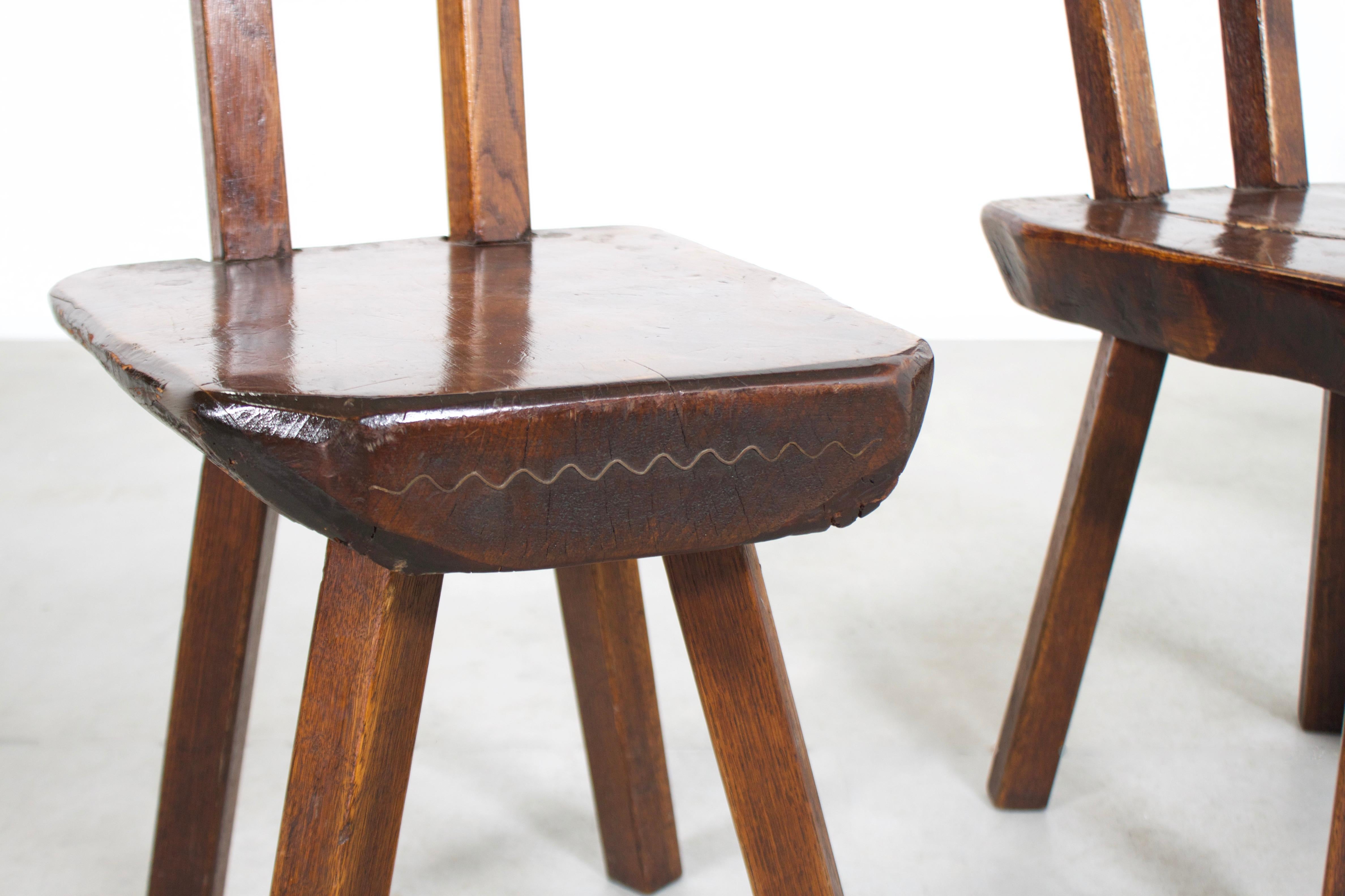 Wood 1 of 15 Sculptural Brutalist Chairs in Solid Pine by Mobichalet, 1950s