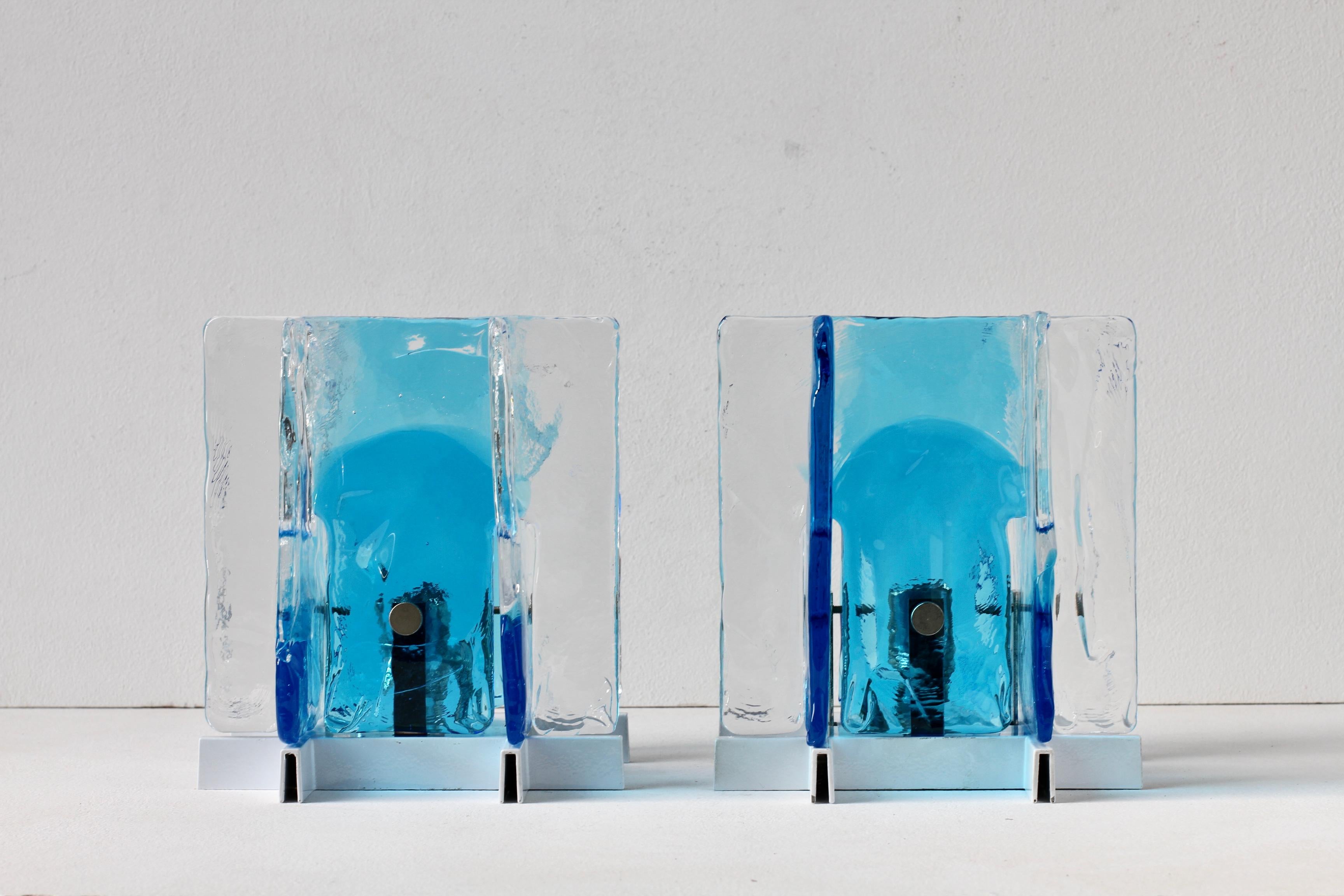 1 of 16 Carlo Nason for Mazzega Rare 1970s Blue & Clear Murano Ice Glass Lights For Sale 4