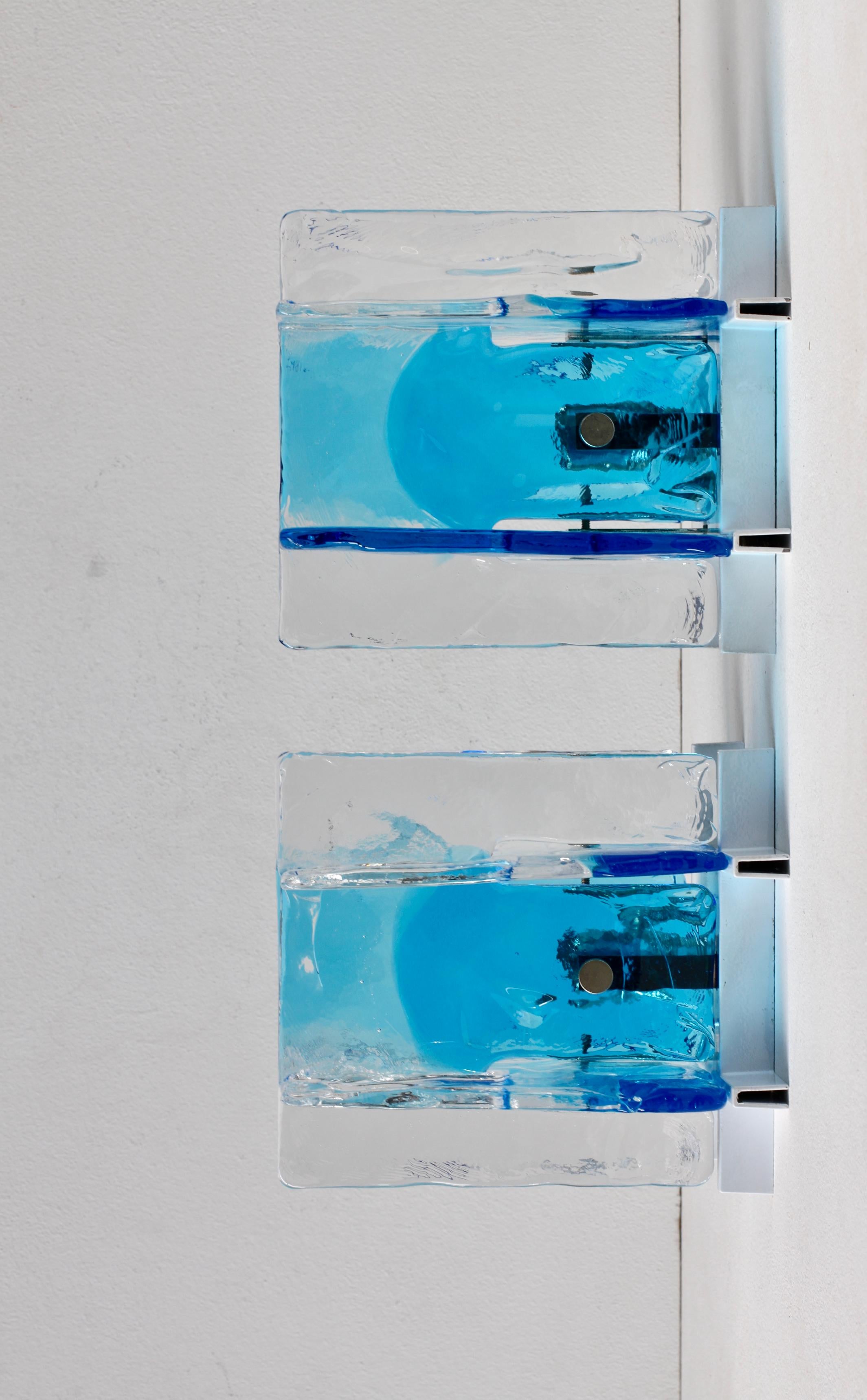 1 of 16 Carlo Nason for Mazzega Rare 1970s Blue & Clear Murano Ice Glass Lights For Sale 6