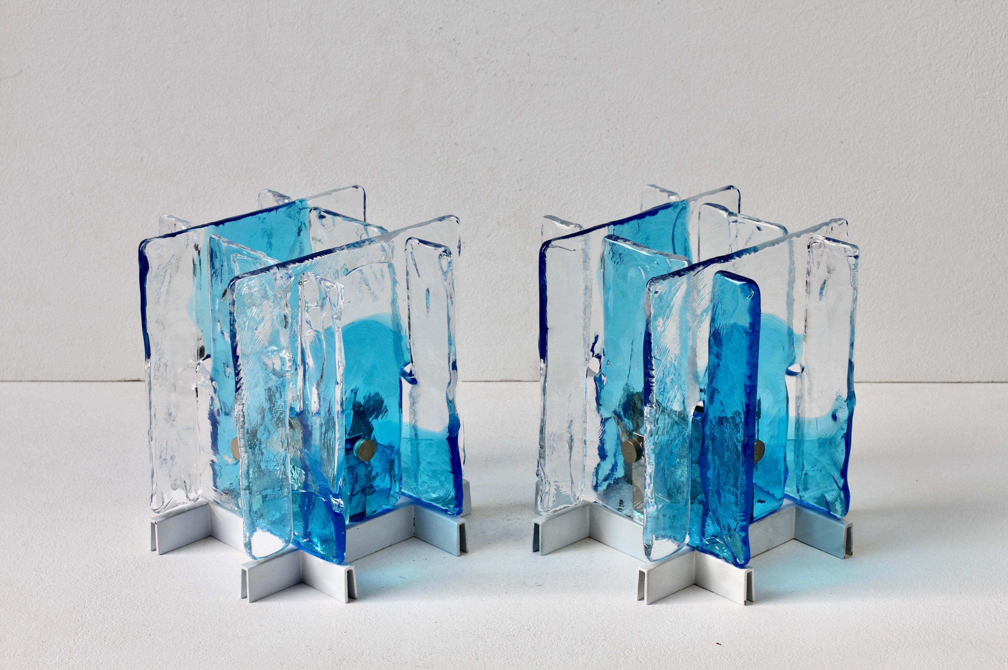 1 of 16 Carlo Nason for Mazzega Rare 1970s Blue & Clear Murano Ice Glass Lights For Sale 7