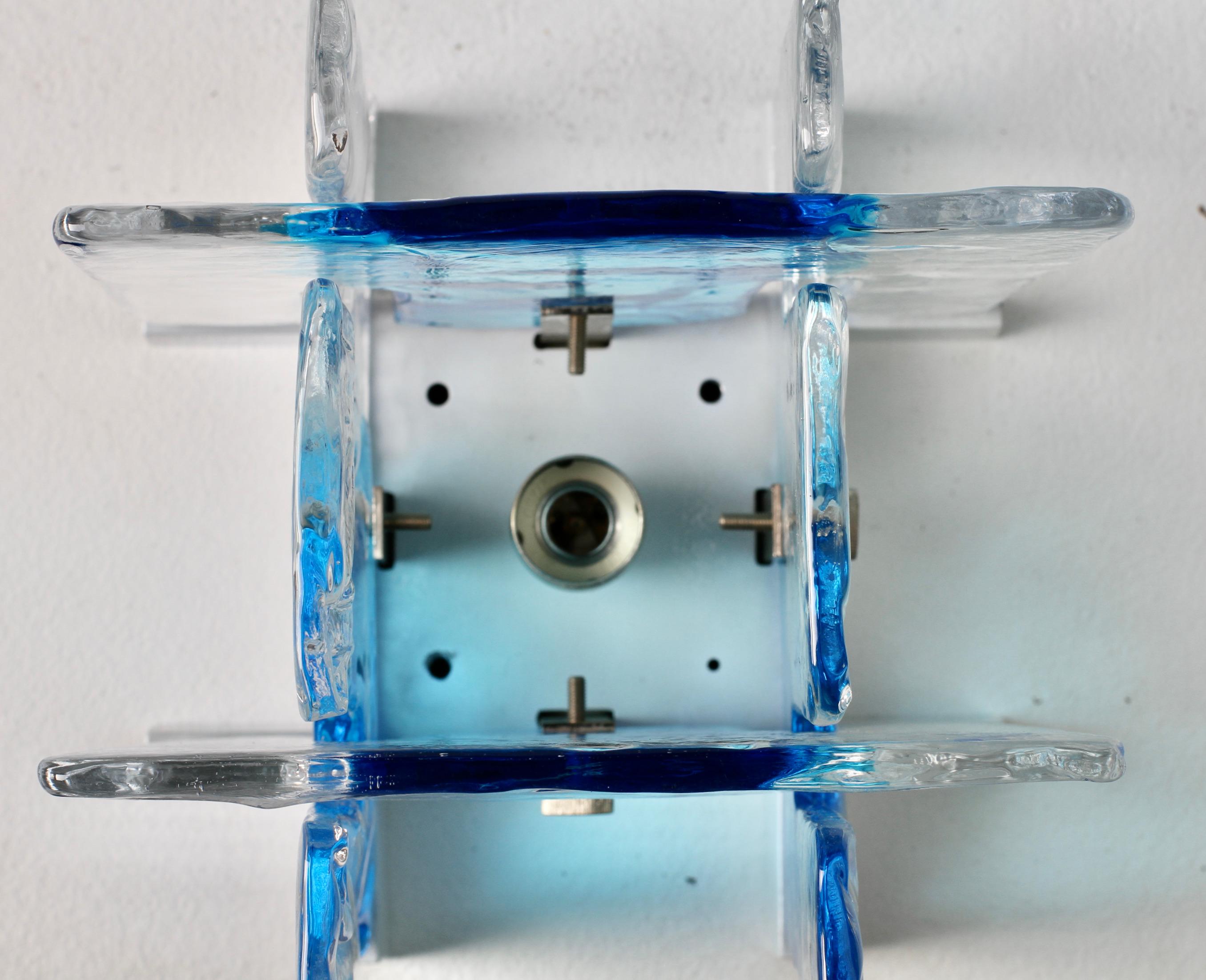 1 of 16 Carlo Nason for Mazzega Rare 1970s Blue & Clear Murano Ice Glass Lights For Sale 9