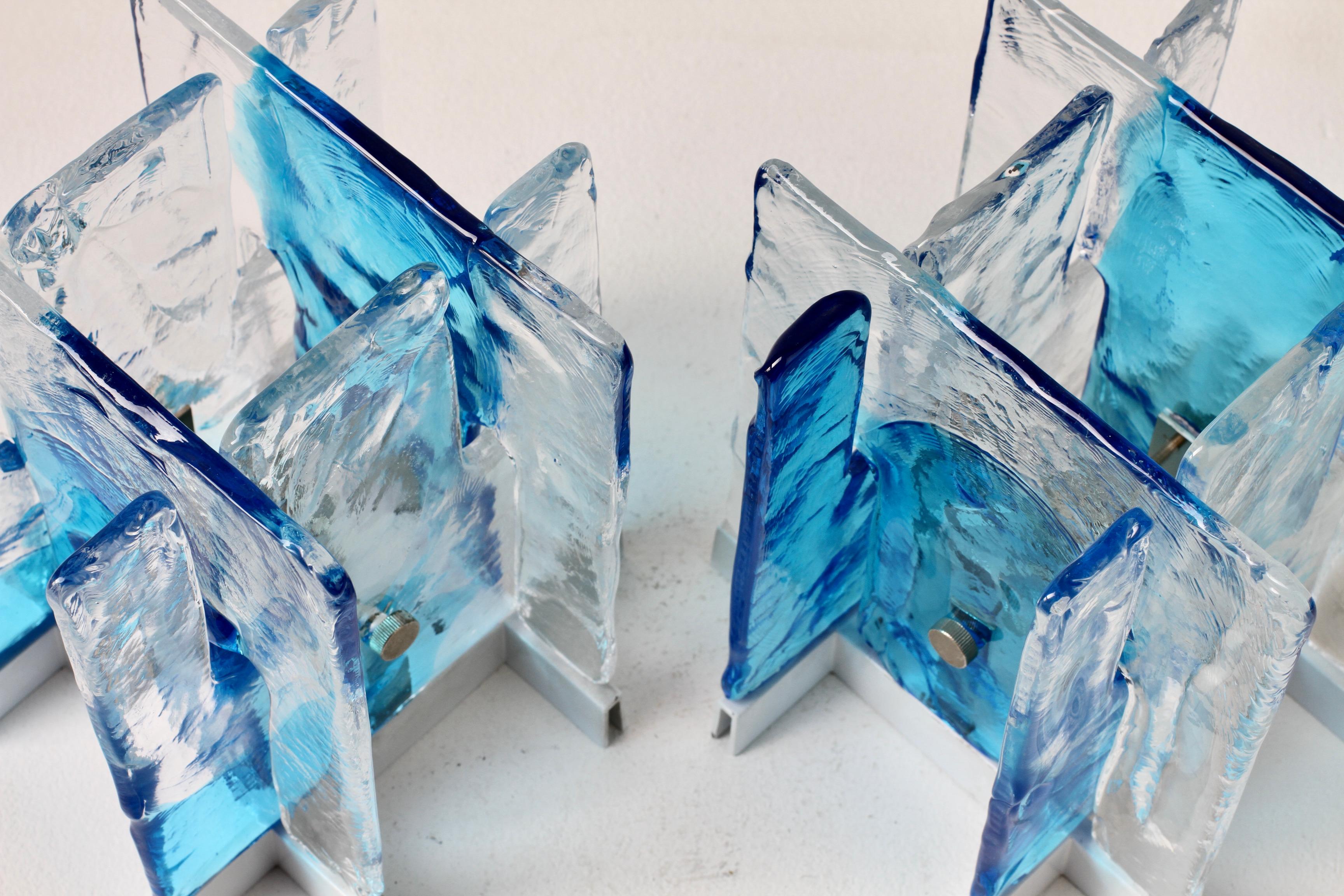 1 of 16 Carlo Nason for Mazzega Rare 1970s Blue & Clear Murano Ice Glass Lights For Sale 10