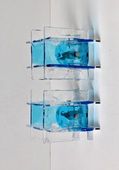 1 of 16 Carlo Nason for Mazzega Rare 1970s Blue & Clear Murano Ice Glass Lights