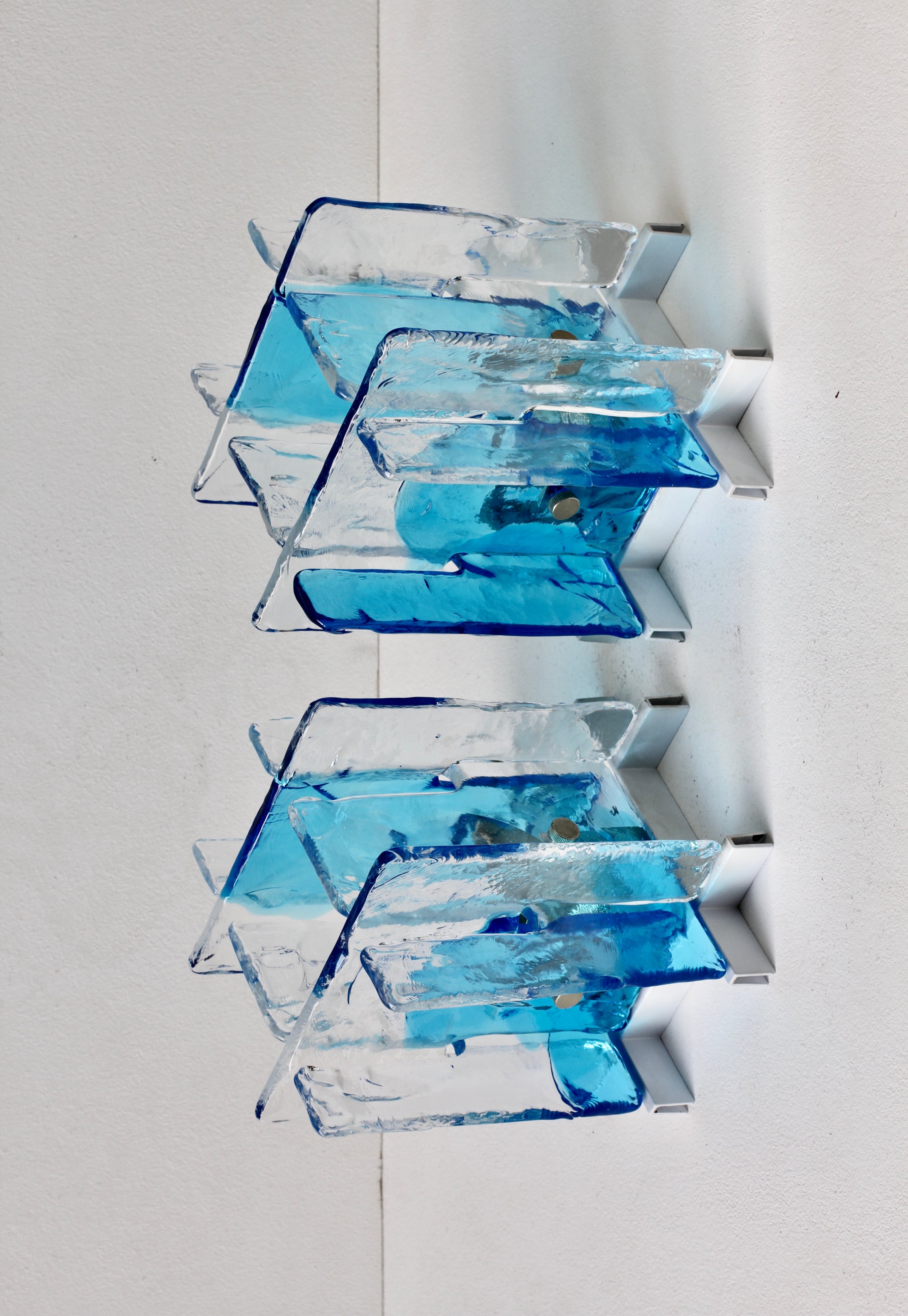 Mid-Century Modern 1 of 16 Carlo Nason for Mazzega Rare 1970s Blue & Clear Murano Ice Glass Lights For Sale