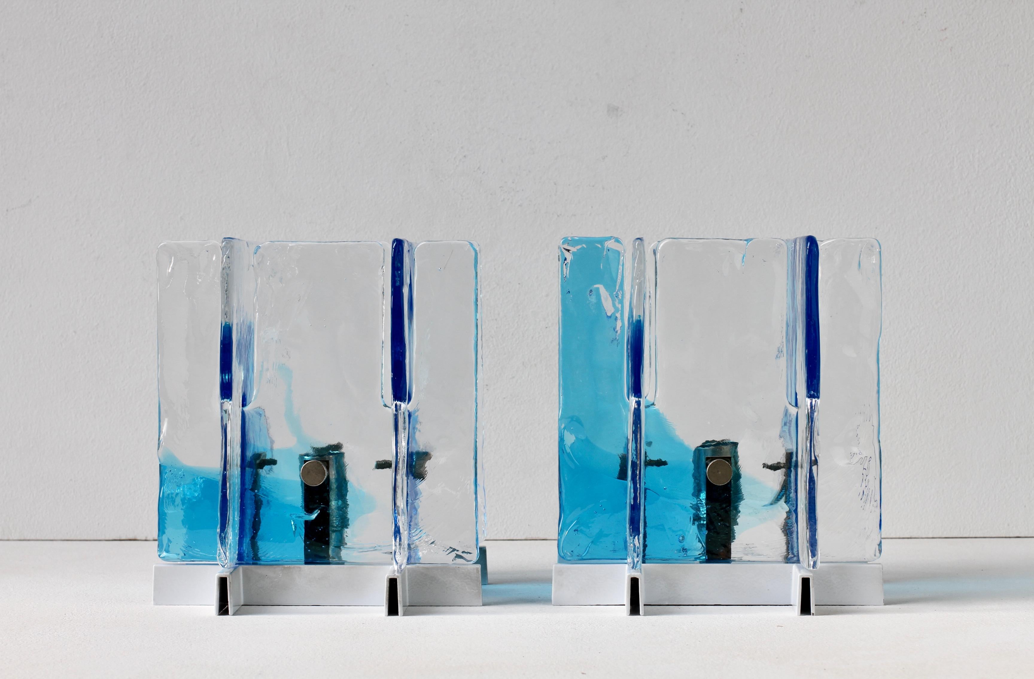 1 of 16 Carlo Nason for Mazzega Rare 1970s Blue & Clear Murano Ice Glass Lights For Sale 1