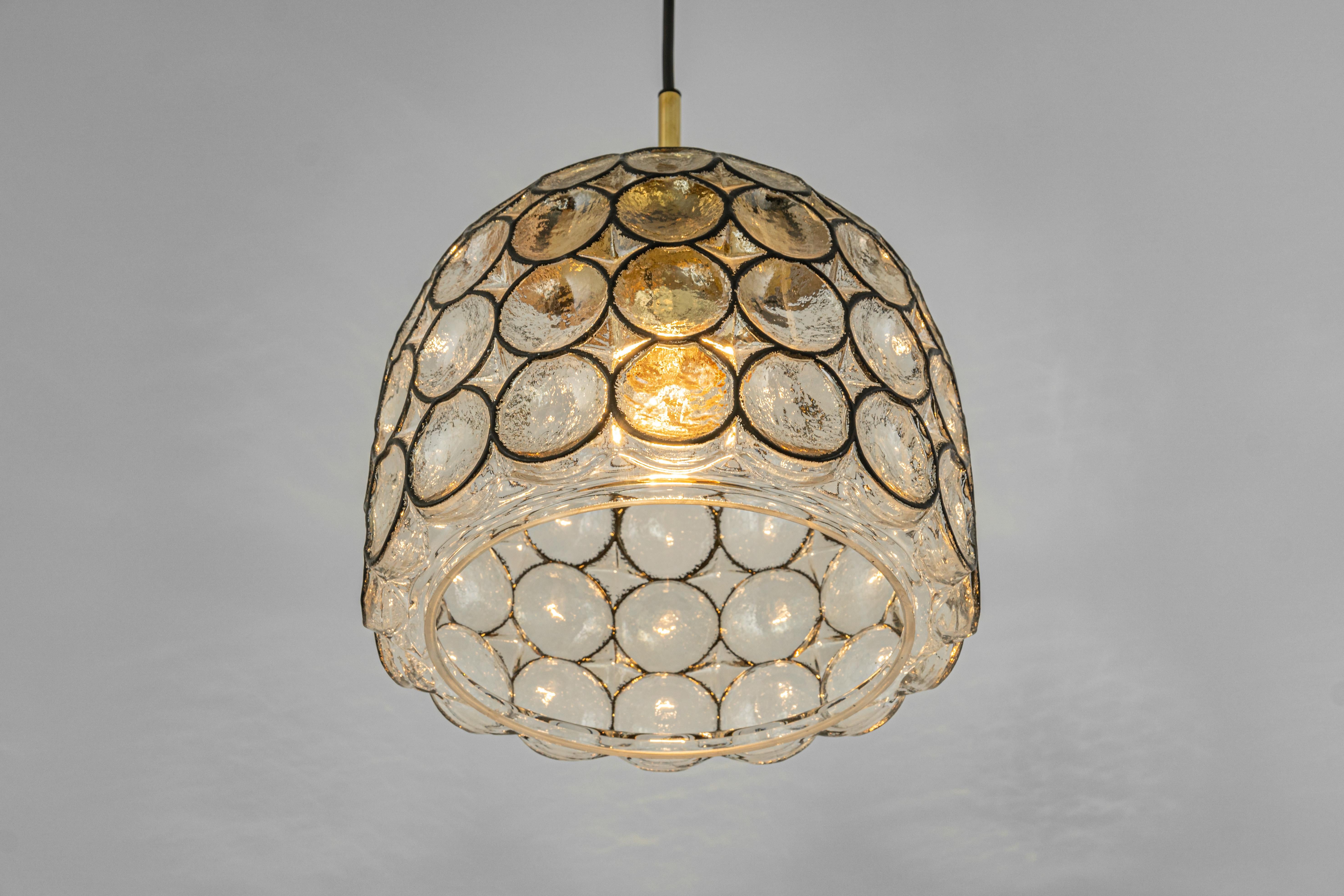 1 of 16 Iron and Clear Glass Pendant Lights by Limburg, Germany, 1960s For Sale 8