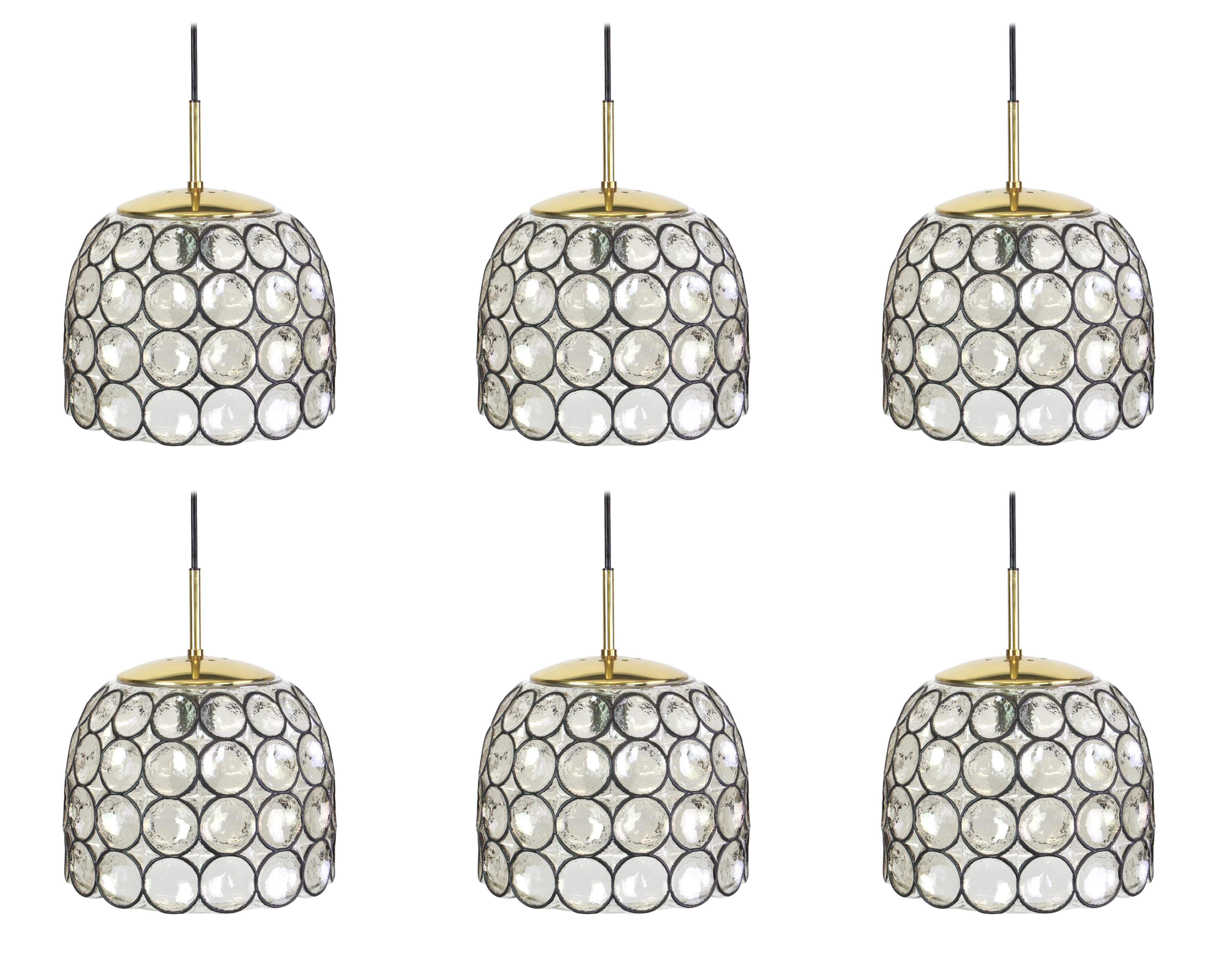 Mid-Century Modern 1 of 16 Iron and Clear Glass Pendant Lights by Limburg, Germany, 1960s For Sale