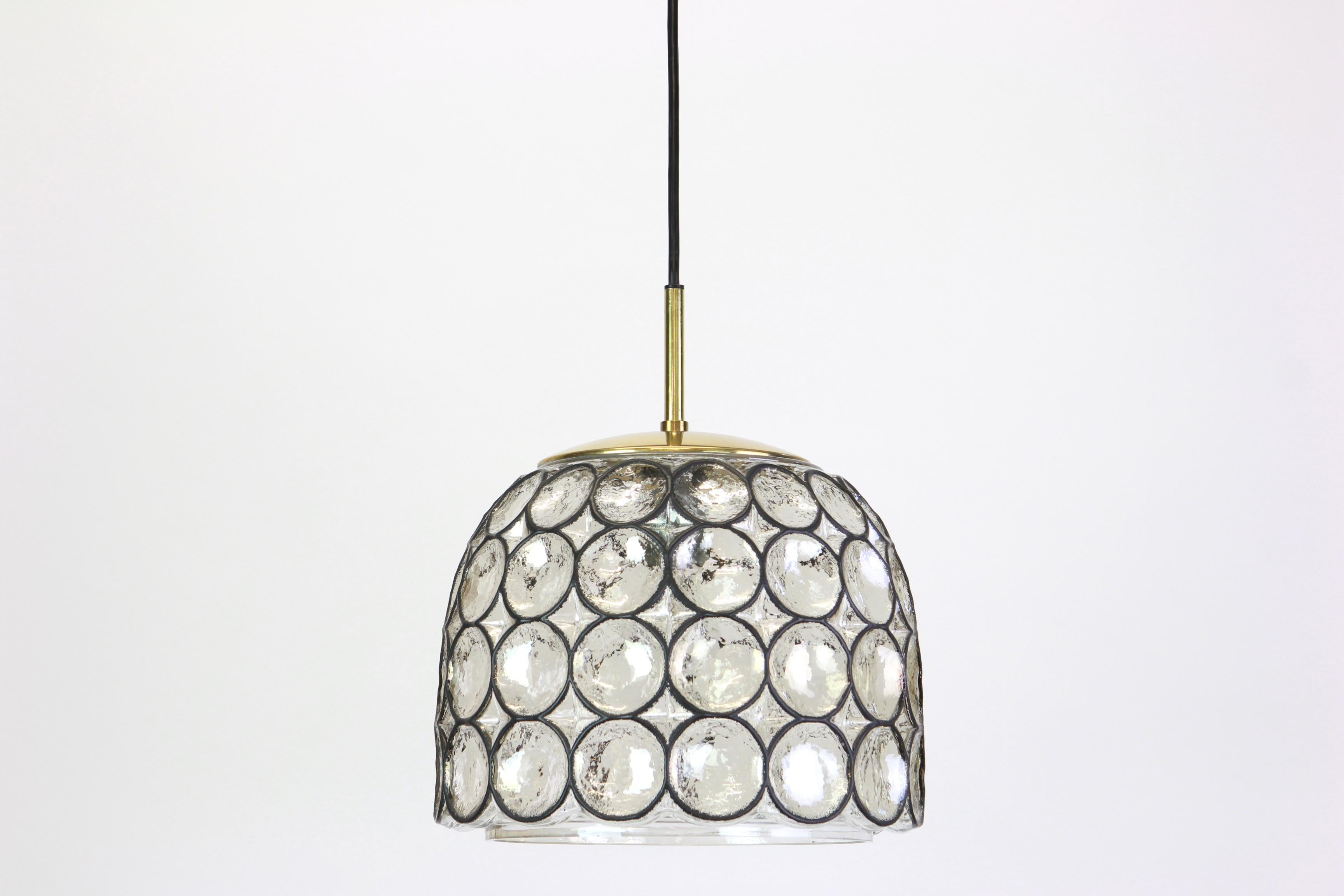 Brass 1 of 16 Iron and Clear Glass Pendant Lights by Limburg, Germany, 1960s For Sale