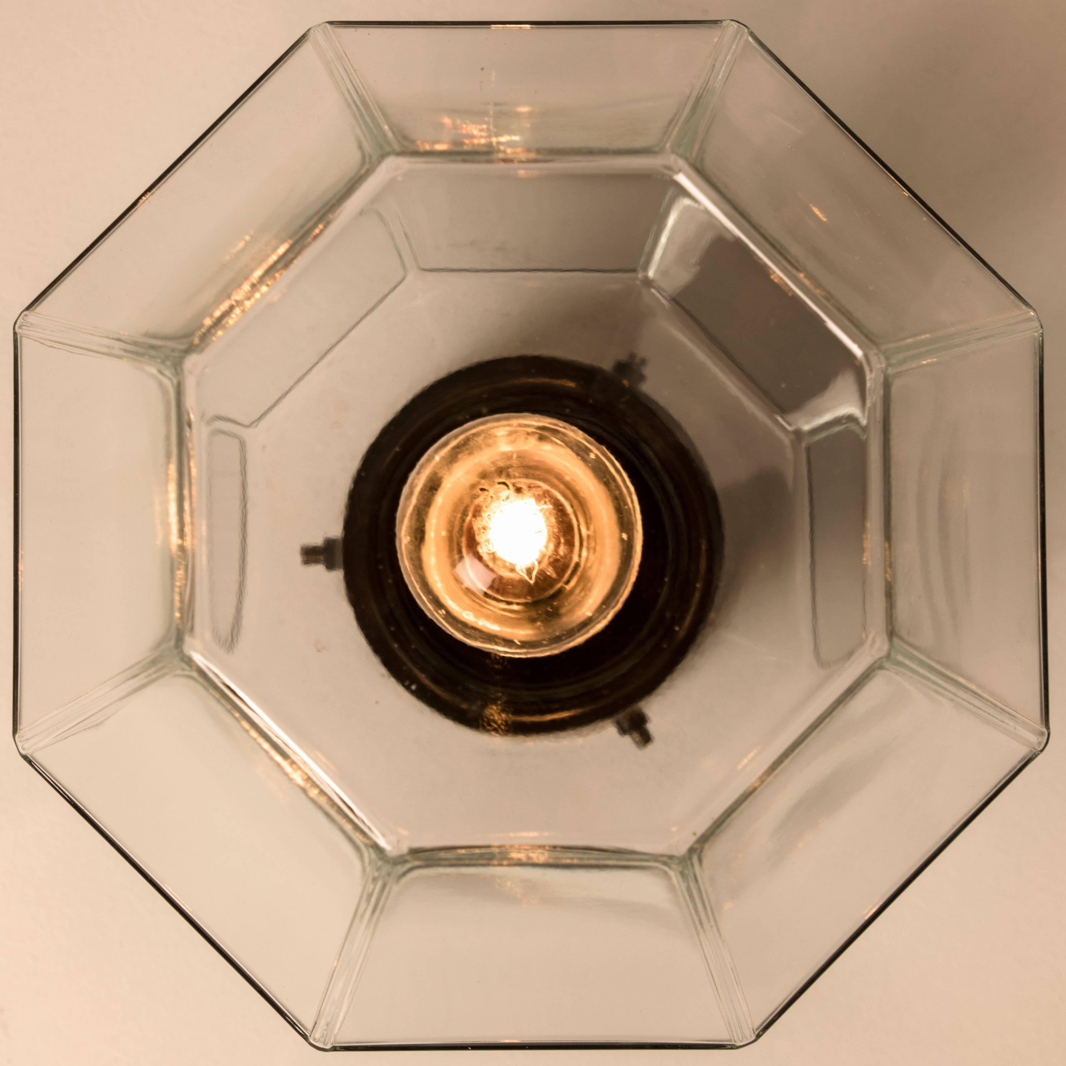 20th Century 1 of 16 Limburg Geometric Glass and Cast Iron Outdoor/Indoor Flushmount Lights For Sale