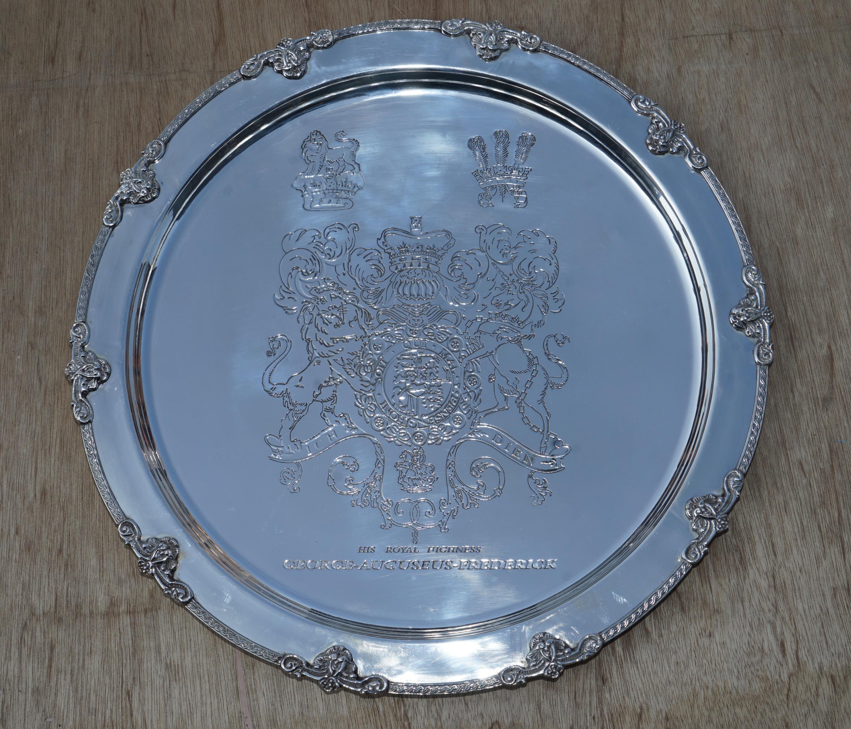 Edwardian 1 of 19 King George Auguseue Frederick Arms Sterling Silver Plated 1919 Trays For Sale