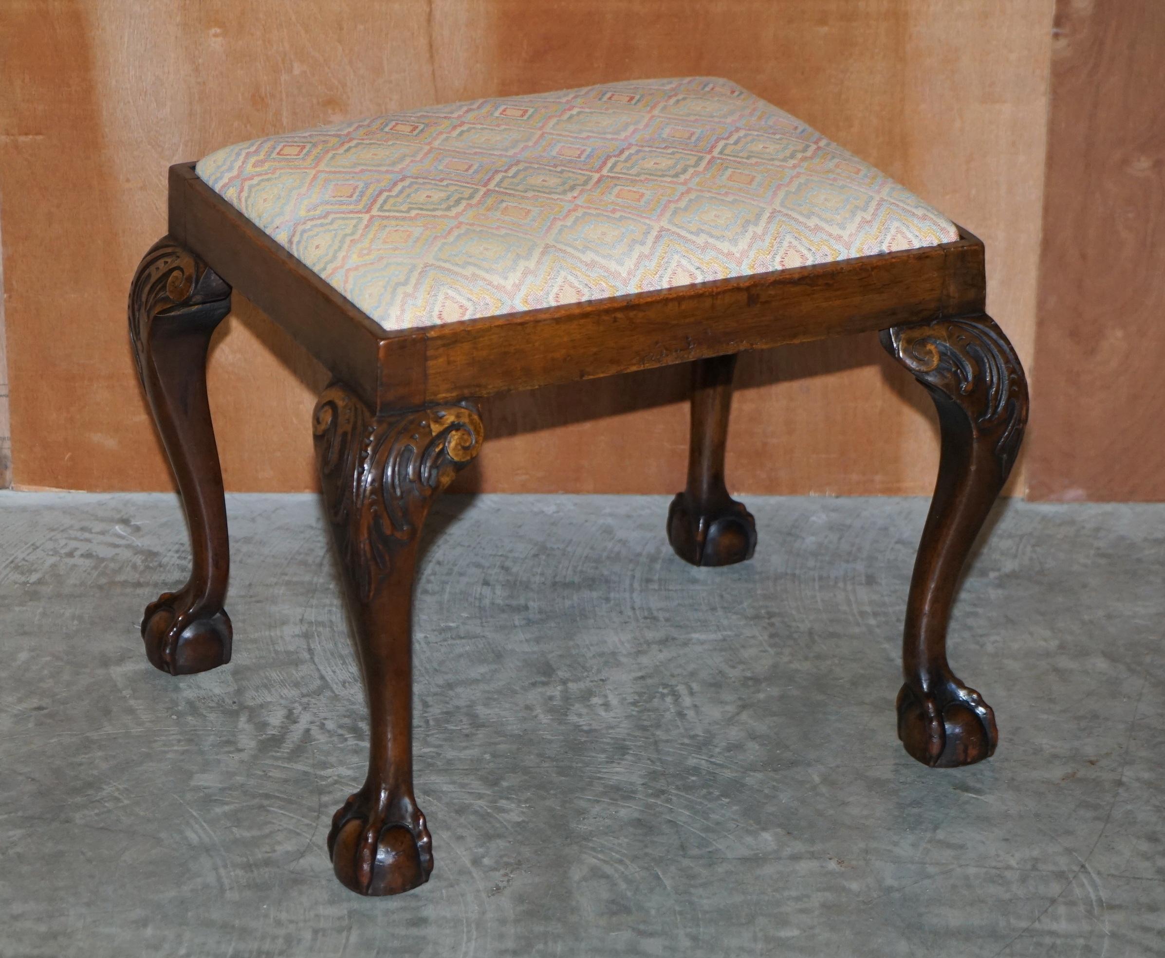 We are delighted to offer this sublime circa 1780 George II and later walnut stool with ornately carved legs and Claw & Ball feet

This piece is a very good looking well made and decorative stool with a glorious timber patina. It is just over 240