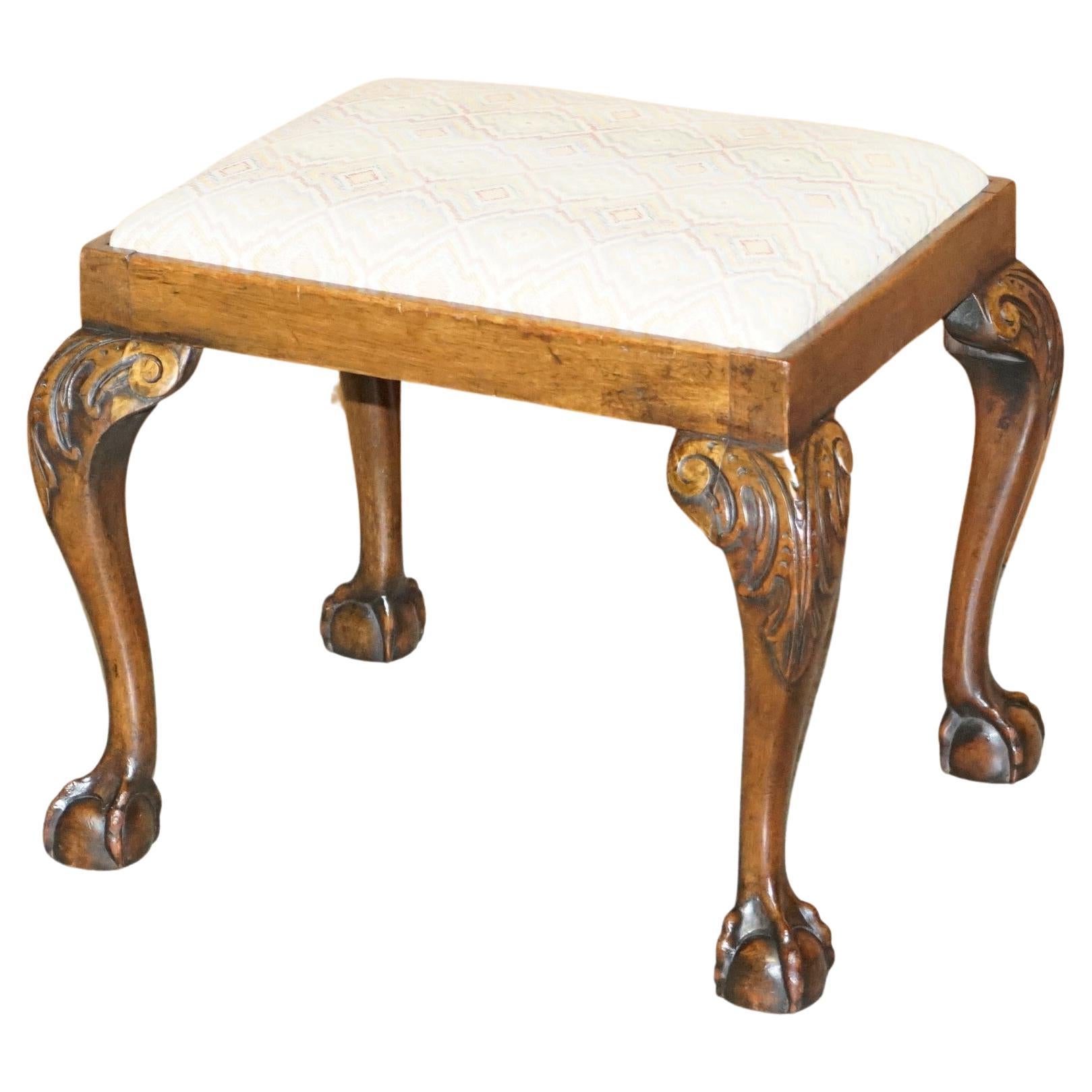 1 of 2 18th Century circa 1780 Georgian Claw & Ball Carved Walnut Stools For Sale