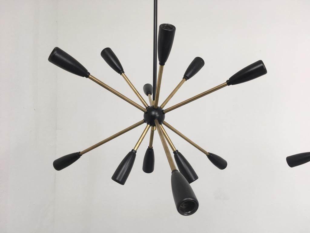Mid-Century Modern 1 of 2 1950s Sputnik Pendant Chandelier Lamp in Black