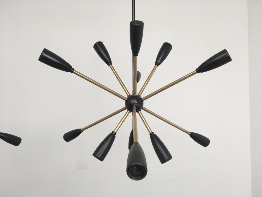 German 1 of 2 1950s Sputnik Pendant Chandelier Lamp in Black