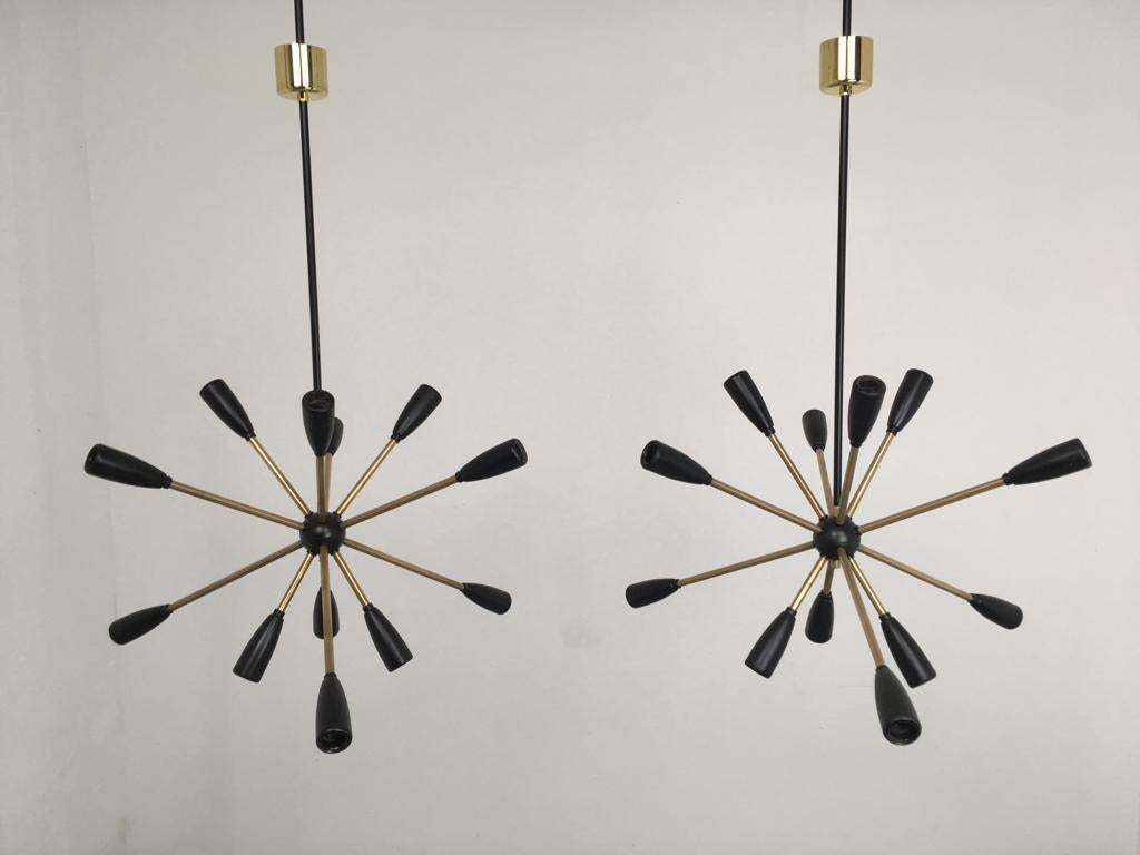 1 of 2 1950s Sputnik Pendant Chandelier Lamp in Black In Excellent Condition In Berlin, BE