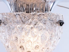 1 (of 2) Murano Mushroom Flush Mount Iced Glass & Chrome Hillebrand Germany 1960