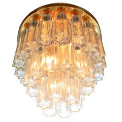 1 (von 2) 1960 Deutschland Limburg Large Flush Mount Kronleuchter Glas & Messing