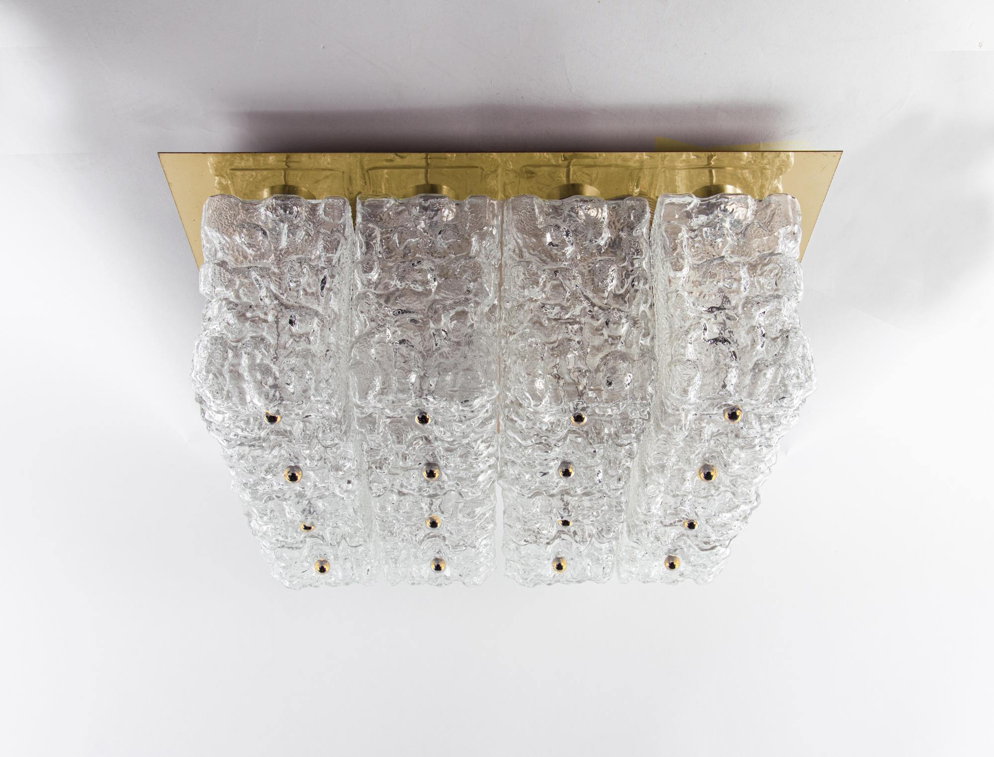 1 'of 2' 1960 Germany Limburg Large Square Flush Mount Glass & Brass Chandelier For Sale 2