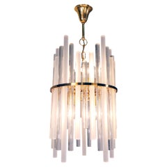1 'of 2' German Palwa Iced Sticks & Brass Chandelier by Christoph Palme 1960