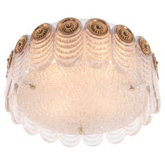 1 'of 2' 1960s Germany Kaiser Flush Mount Ceiling Lamp Murano Glass & Brass