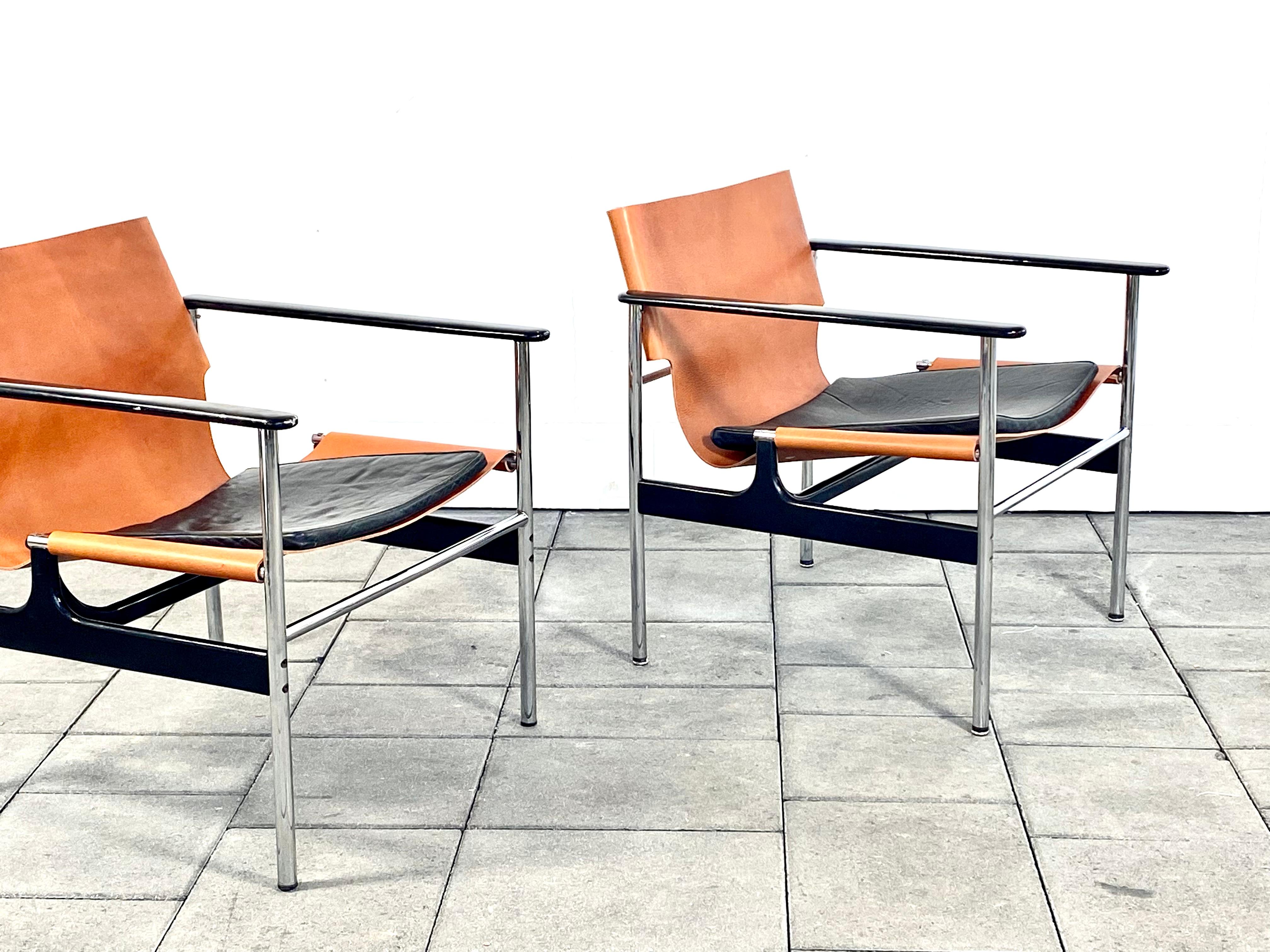1 (von 2) 657 Leder-Sling-Stühle entworfen von Charles Pollock für Knoll  (amerikanisch) im Angebot