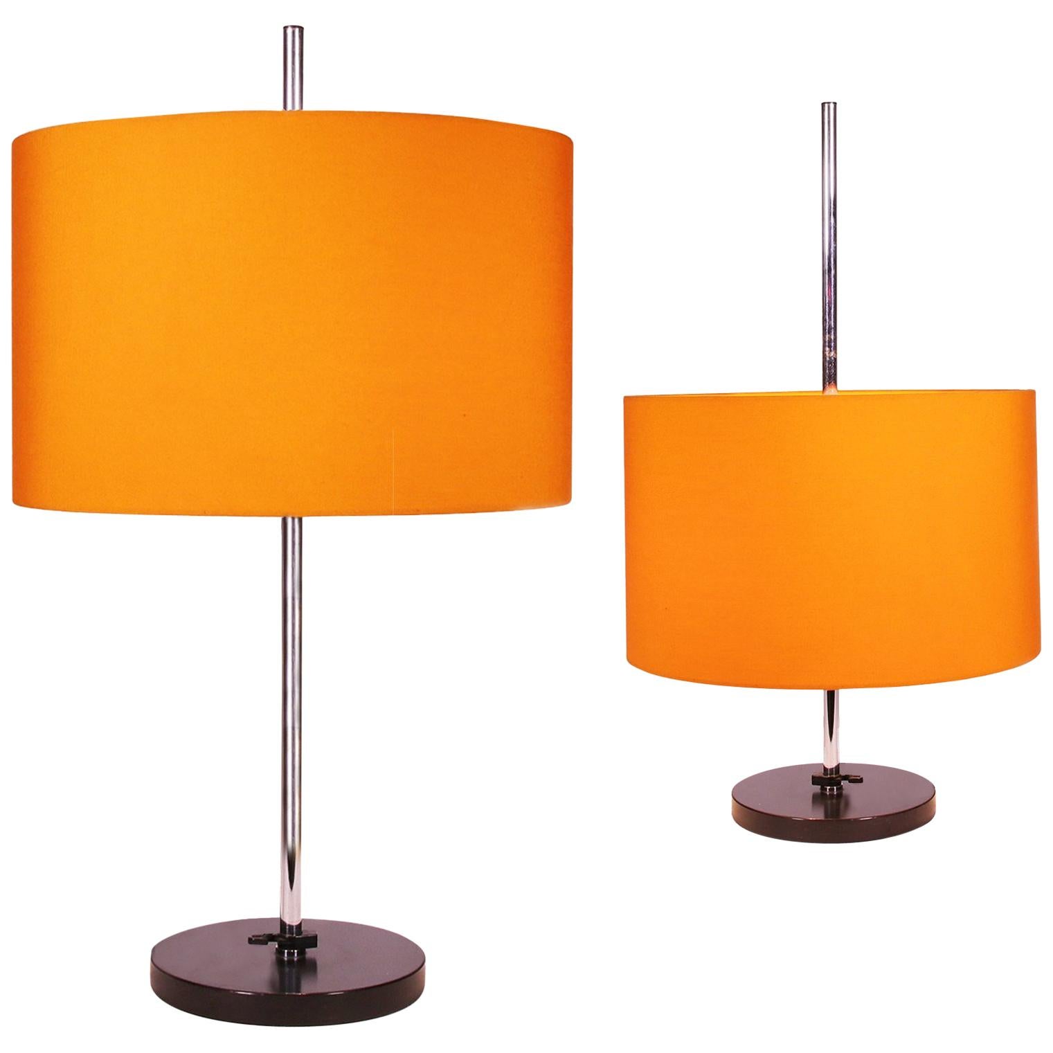 Pair of 2 Adjustable Table Lamps Orange by Staff Lighting, Germany, 1960s