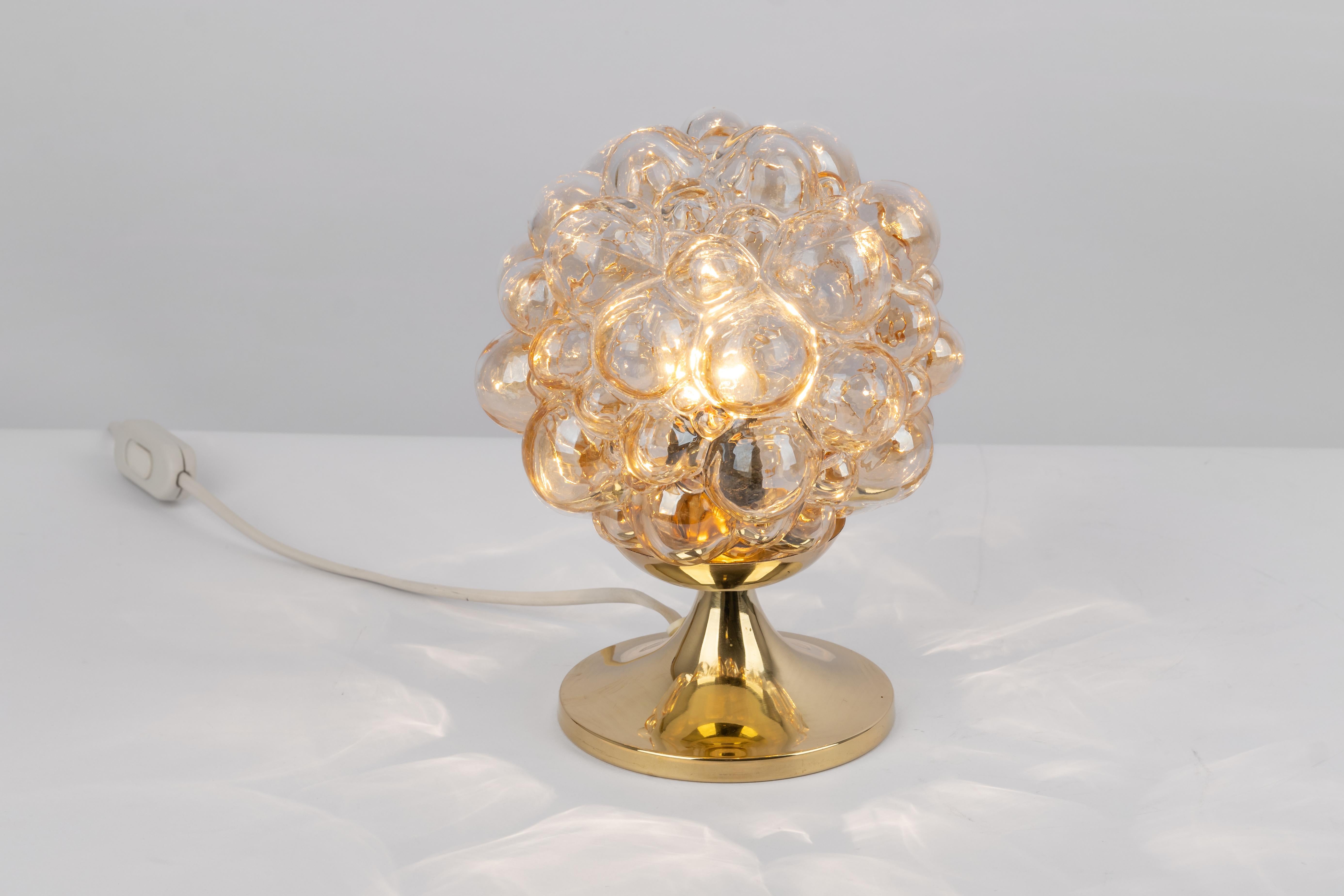 Mid-Century Modern 1 of 2 Amber Bubble Glass Table lamps, Germany For Sale