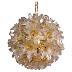 1 'of 2' Amber Murano 20" Sputnik Chandelier Glass & Brass, P. Venini VeArt 1960