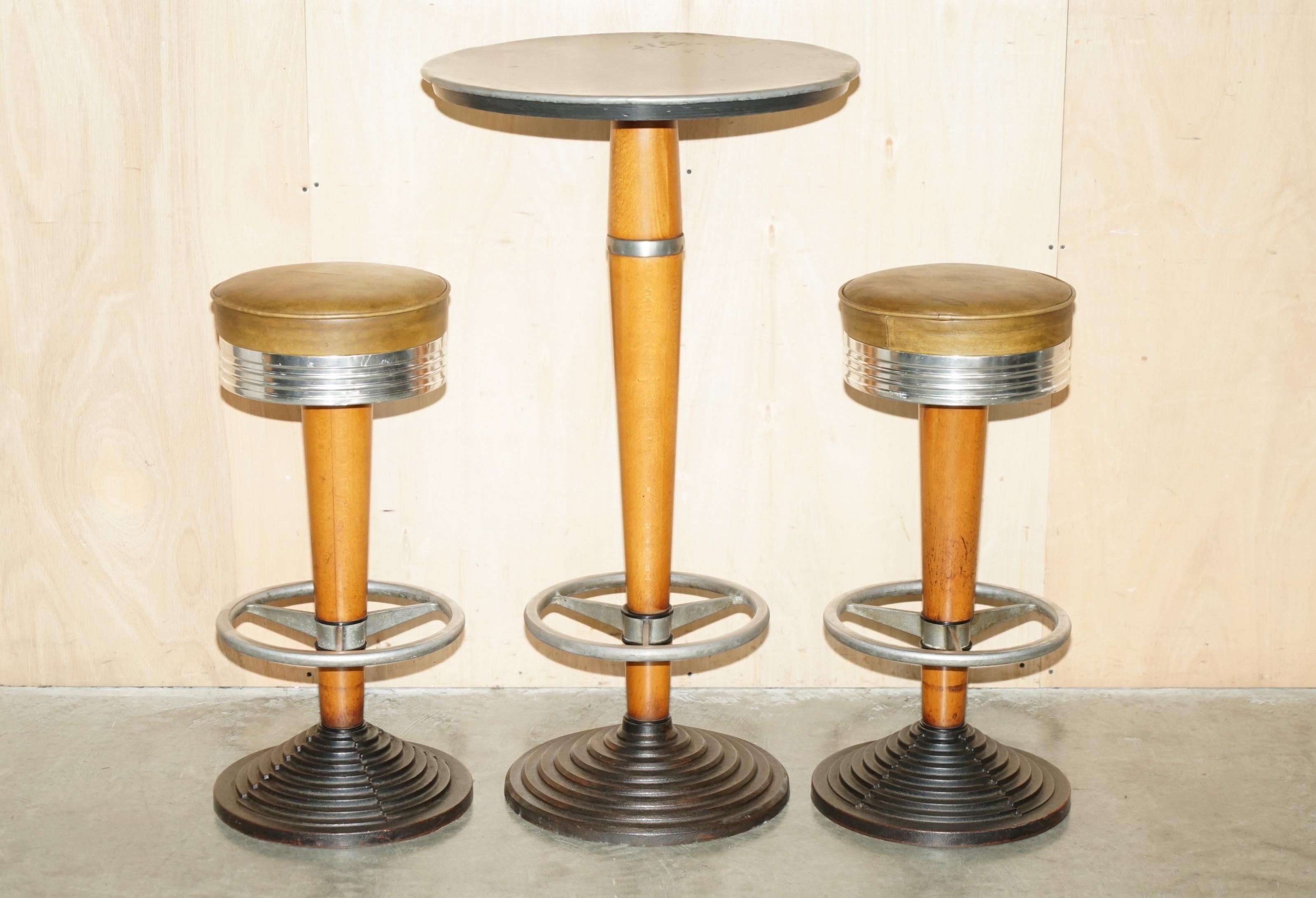 1 OF 2 ANTIQUE ART DECO HIGH BAR TABLE & PAIR OF STOOLS SUITES MUST SEE PICTUREs For Sale 13